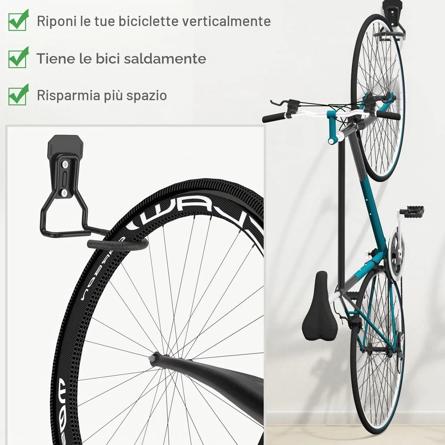 Housolution Appendi Bici da Muro, 4 Supporti Bici da Parete in Ferro Battuto con Imbottiture in EVA, Ganci Pieghevoli, Nero