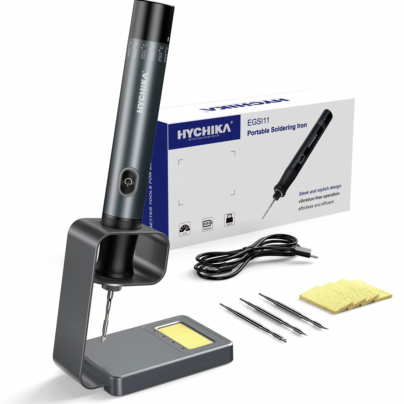 HYCHIKA Saldatore a Stagno a Batteria 2600mAh Riscaldamento Rapido 7s (200℃-450℃) Sospensione Spegnimento Auto