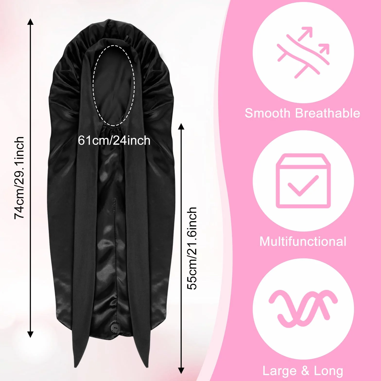 Abeillo Cuffia lunga in raso per donne che dormono, grande cuffia per capelli in seta con fascia elastica per trecce capelli ricci