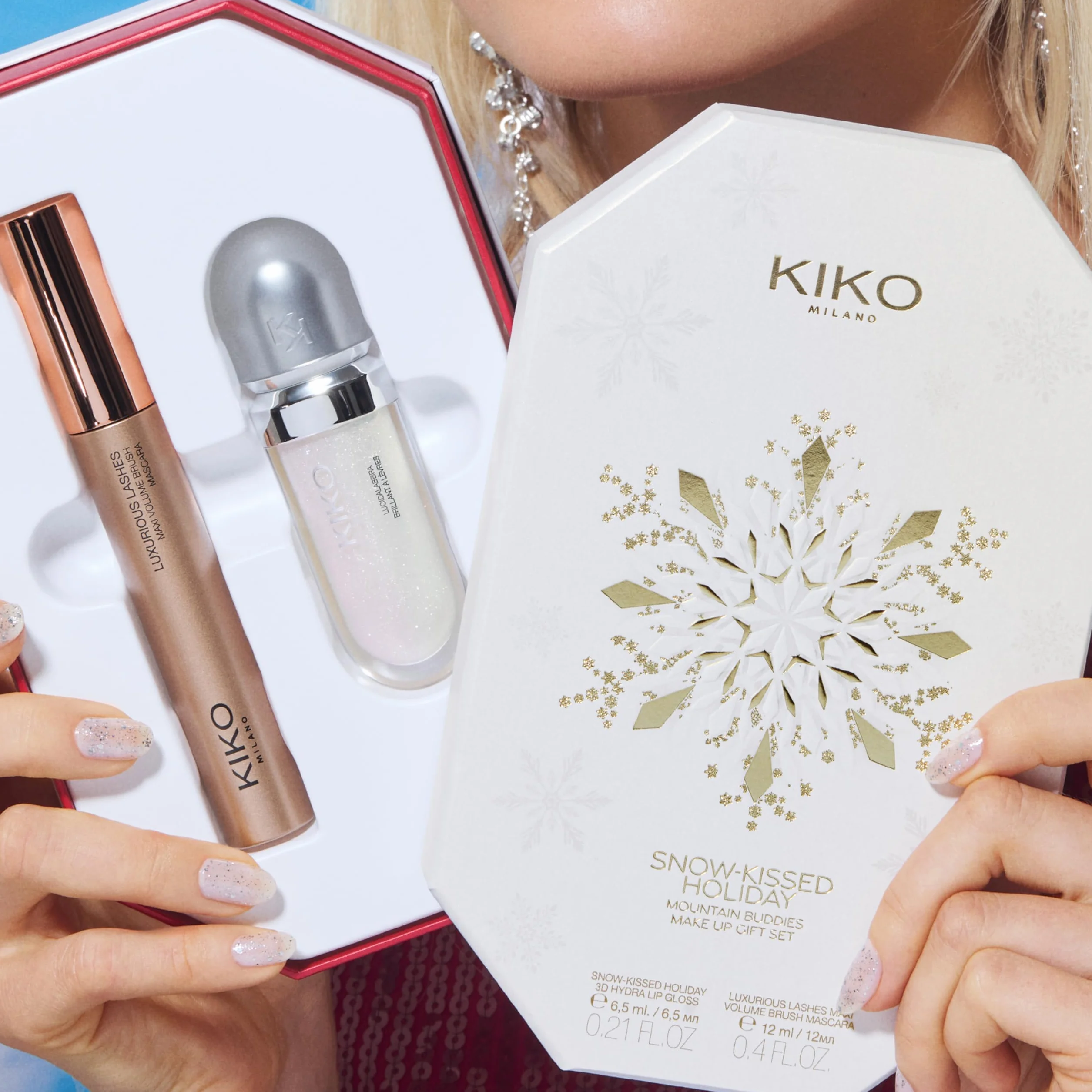 KIKO Milano Snow-Kissed Holiday Mountain Buddies Make Up Gift Set, Gift Set Makeup: Lucidalabbra 3D Hydra Lipgloss E Mascara Effetto Volume