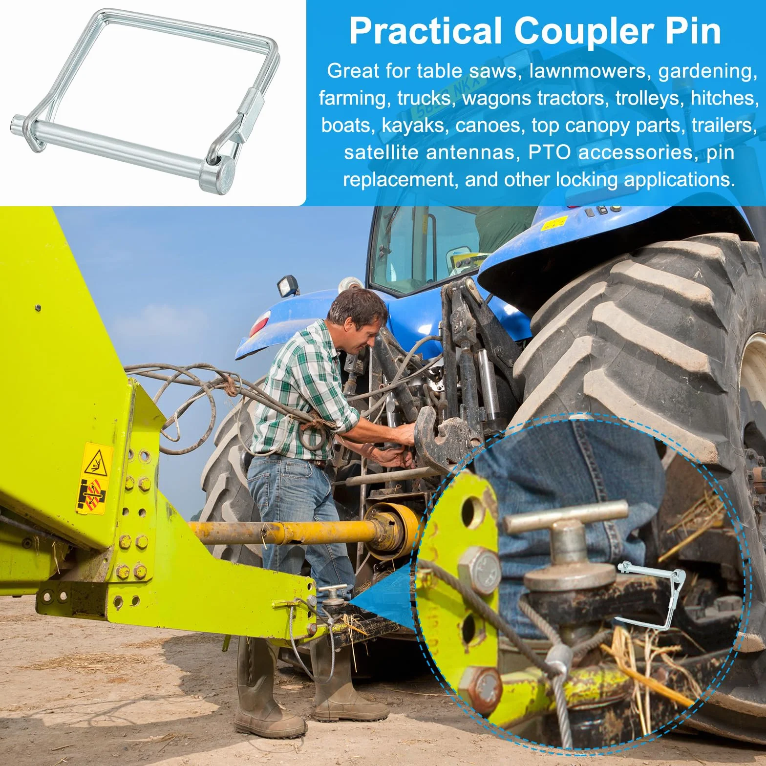 PATIKIL Perno di Bloccaggio per Albero 12x80mm Accoppiamento Rimorchio Perni di Sicurezza a Filo Pto Quadrato