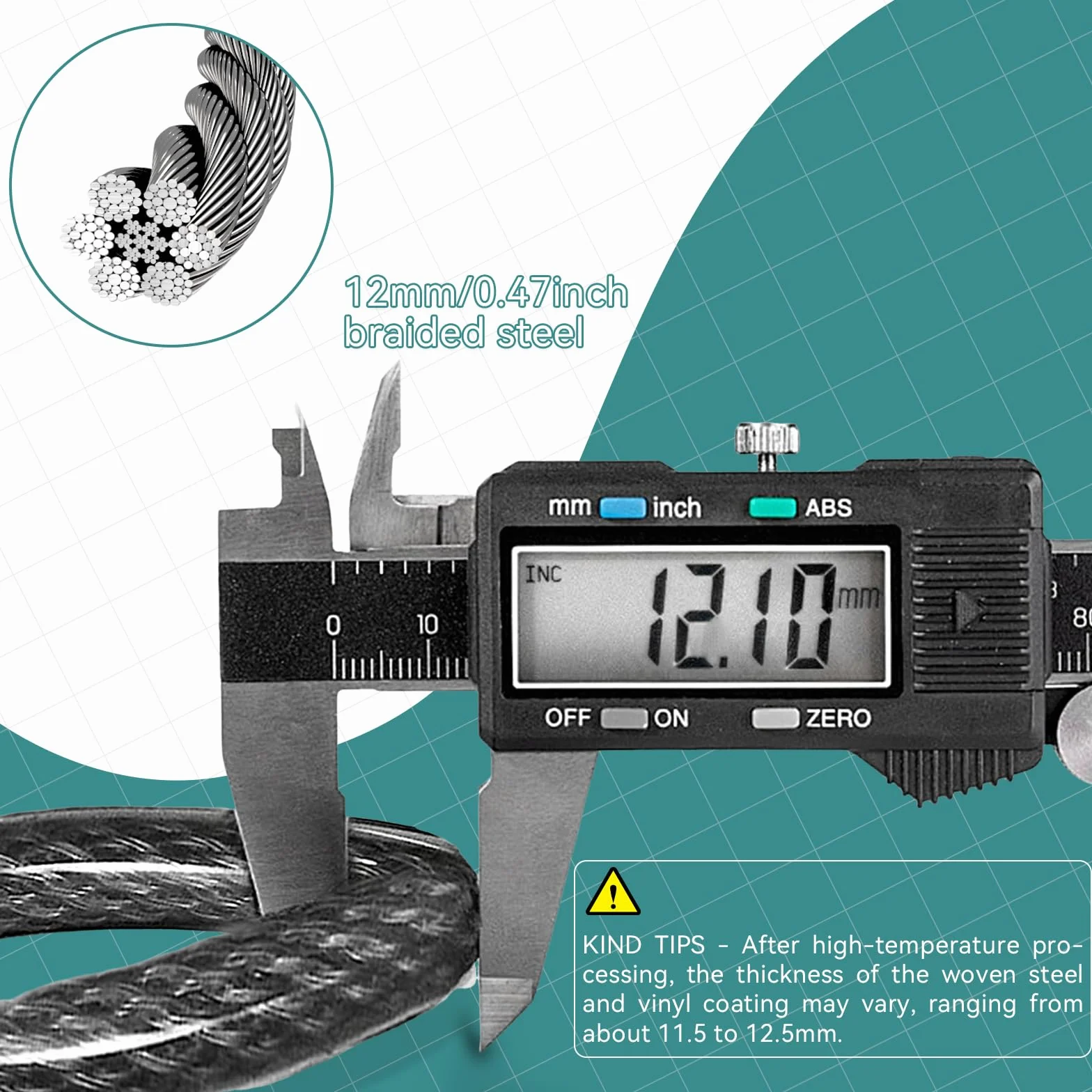 Cavo Acciaio Antifurto 4-FT 1.2m x 13.77mm Catenaccio Bici Flessibile Rivestito in Vinile