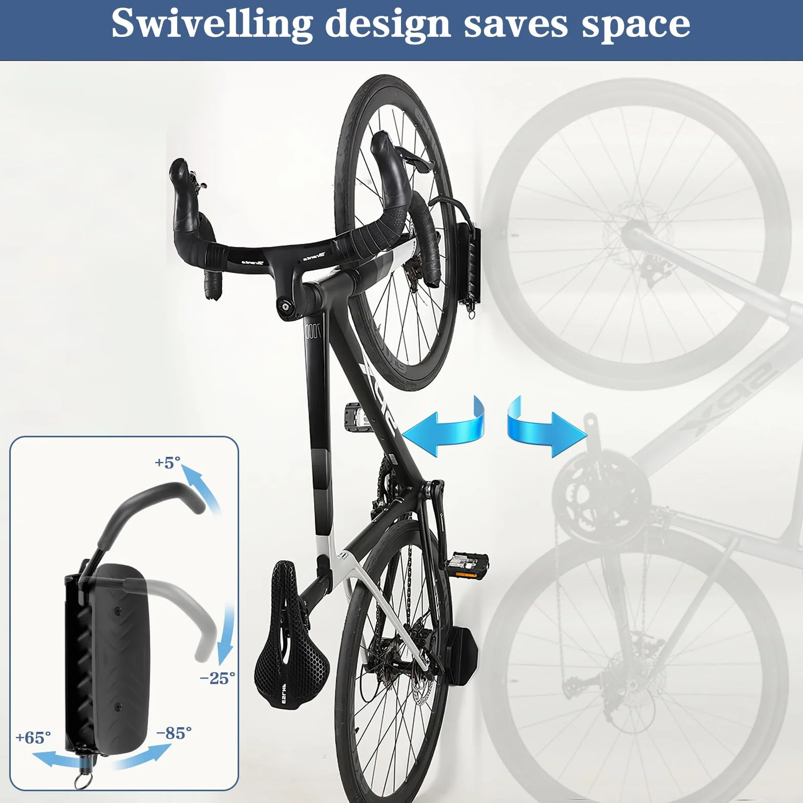 Supporto Parete Bicicletta Verticalmente Girevole Portata 30kg Gancio Bici Muro per Garage MTB