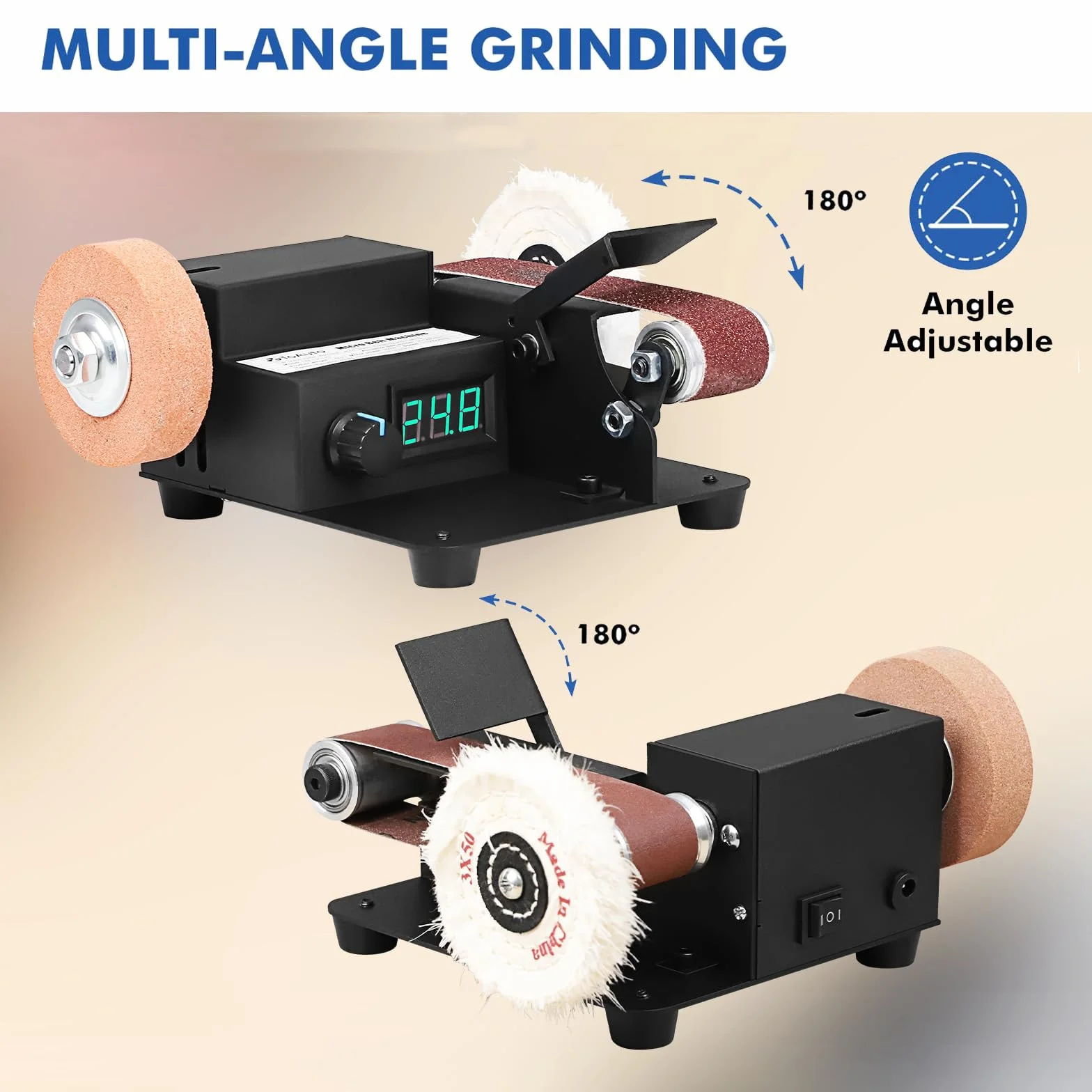 Mini Levigatrice a Nastro Elettrica 350W 10000 giri/min Controllo Variabile Infinito Display LED per Metallo Legno Alluminio