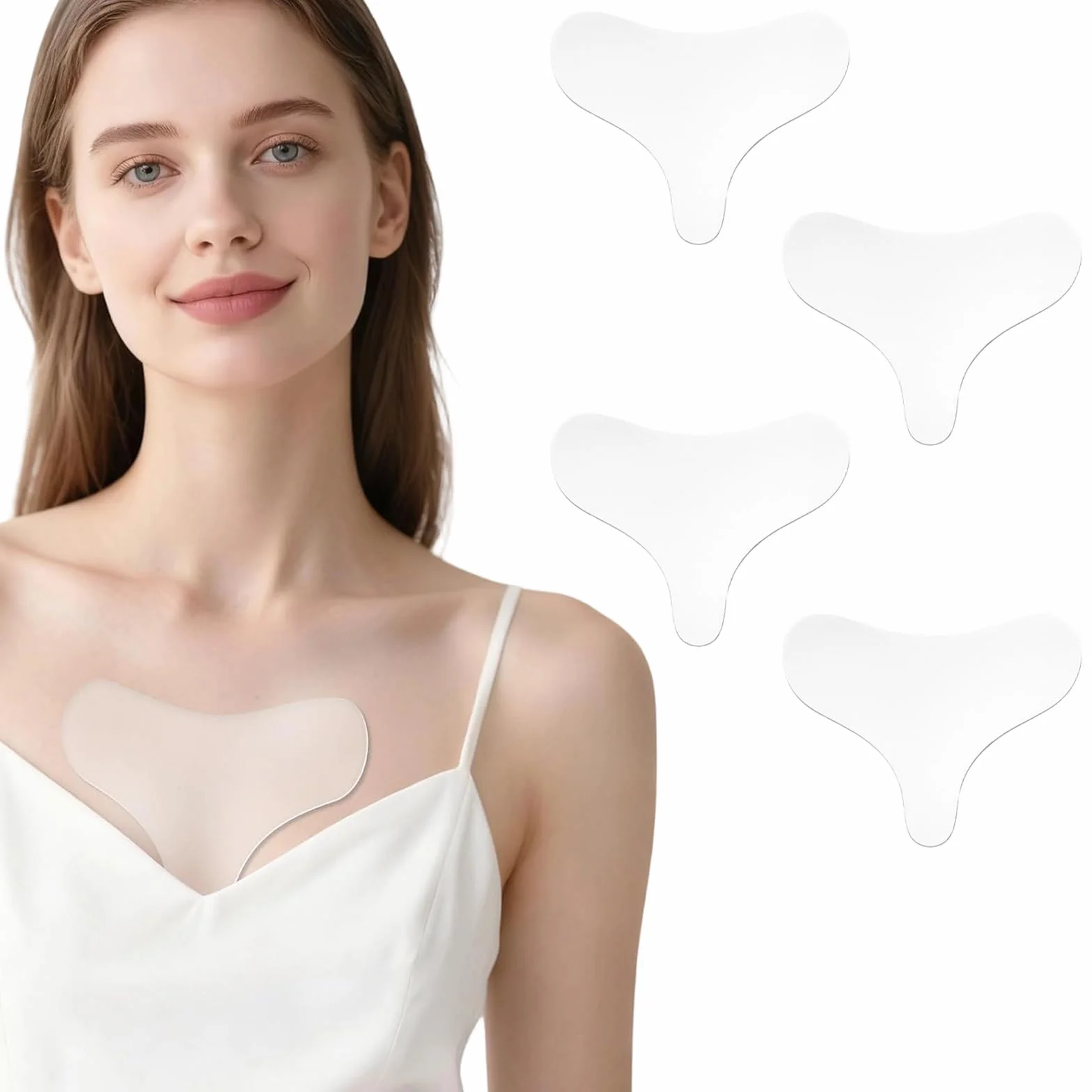 4 Cuscinetti Anti-Rughe per Décolleté in Silicone Trasparente, Anti-Età, Rafforzamento della Pelle e Prevenzione delle Rughe, Cerotti Anti-Rughe Adatti alla Pelle e Facili da Curare per le Donne