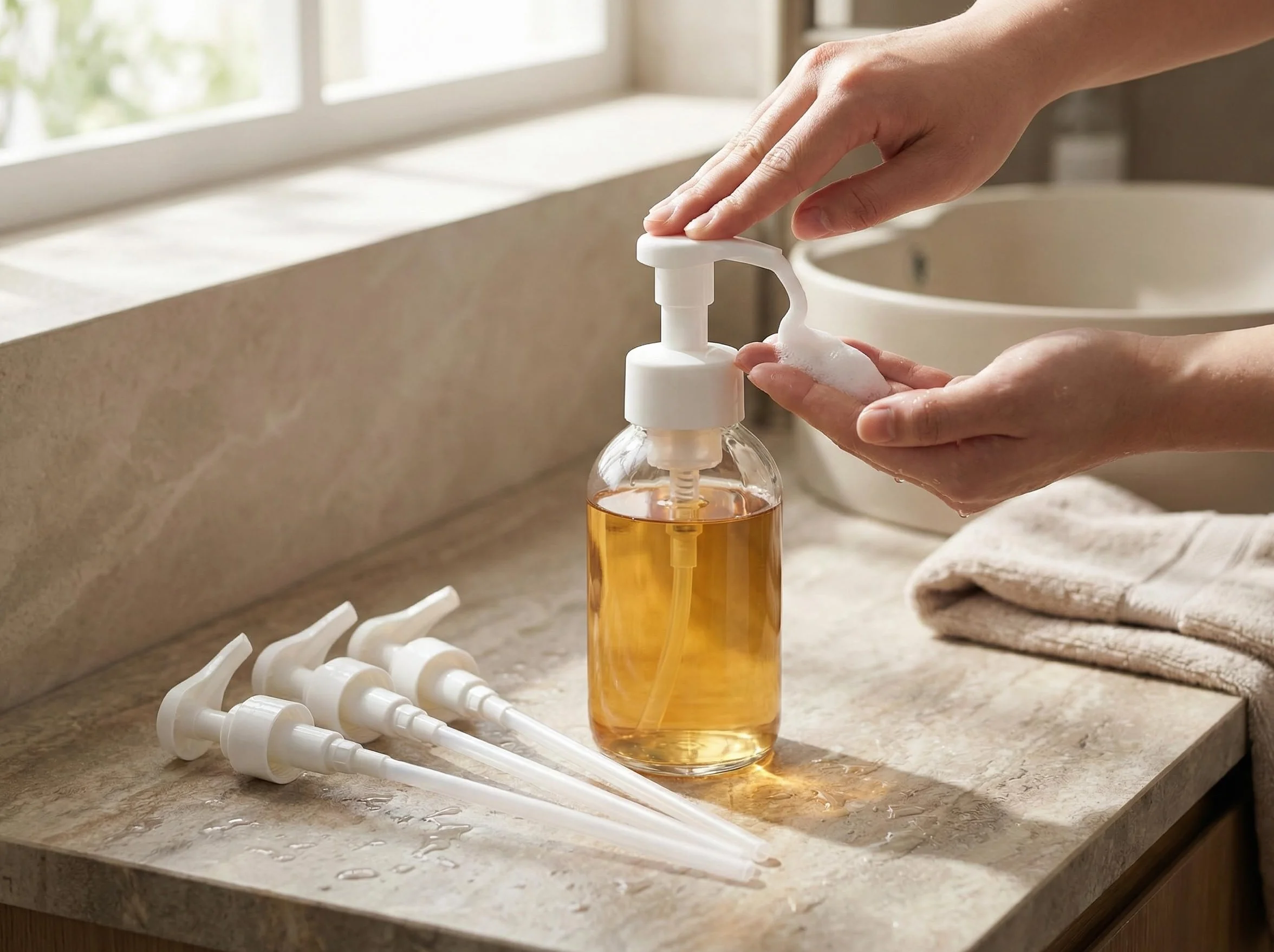 8 Dosatori per Dosaggio - Pompa per Sciroppo per Bottiglie da 500ml/1000ml, Compatibile con Tappi 28/410 e 24/410, Perfetta per Sciroppi, Shampoo e Balsami (Bianco, 0.5/1L)