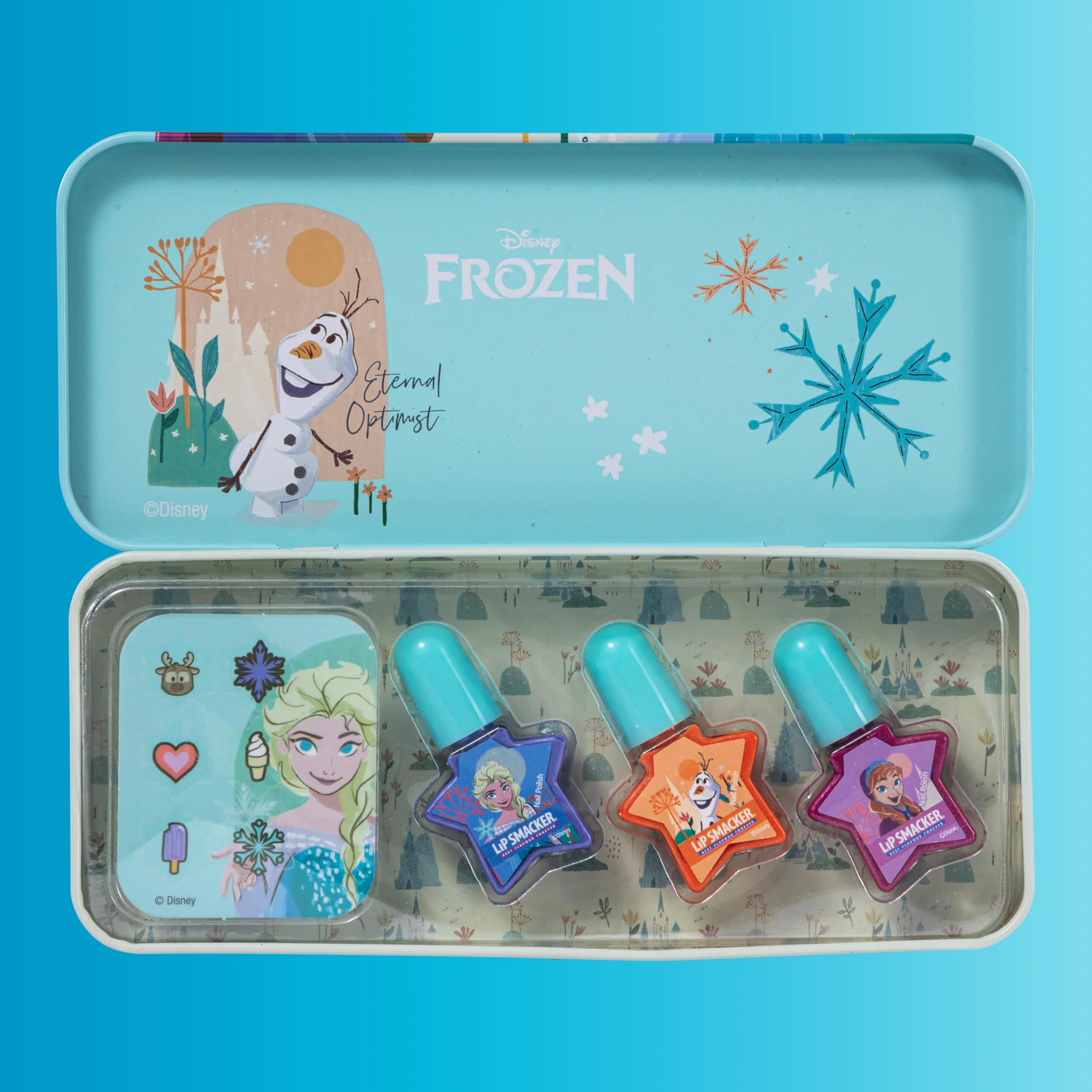 Lip Smacker Frozen Adventure Nail Polish Tin Set, Set Regalo di Trucchi Frozen per Bambini, con Smalti per Unghie Colorati, Adesivi da Manicure Frozen per un Look da Principessa Disney
