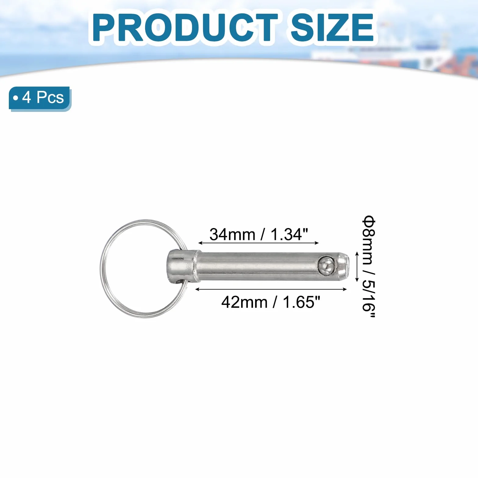 QUARKZMAN Pin a Rilascio Rapido Acciaio al Carbonio 8mm 34mm 71mm per Accessori Nautici Confezione da 4