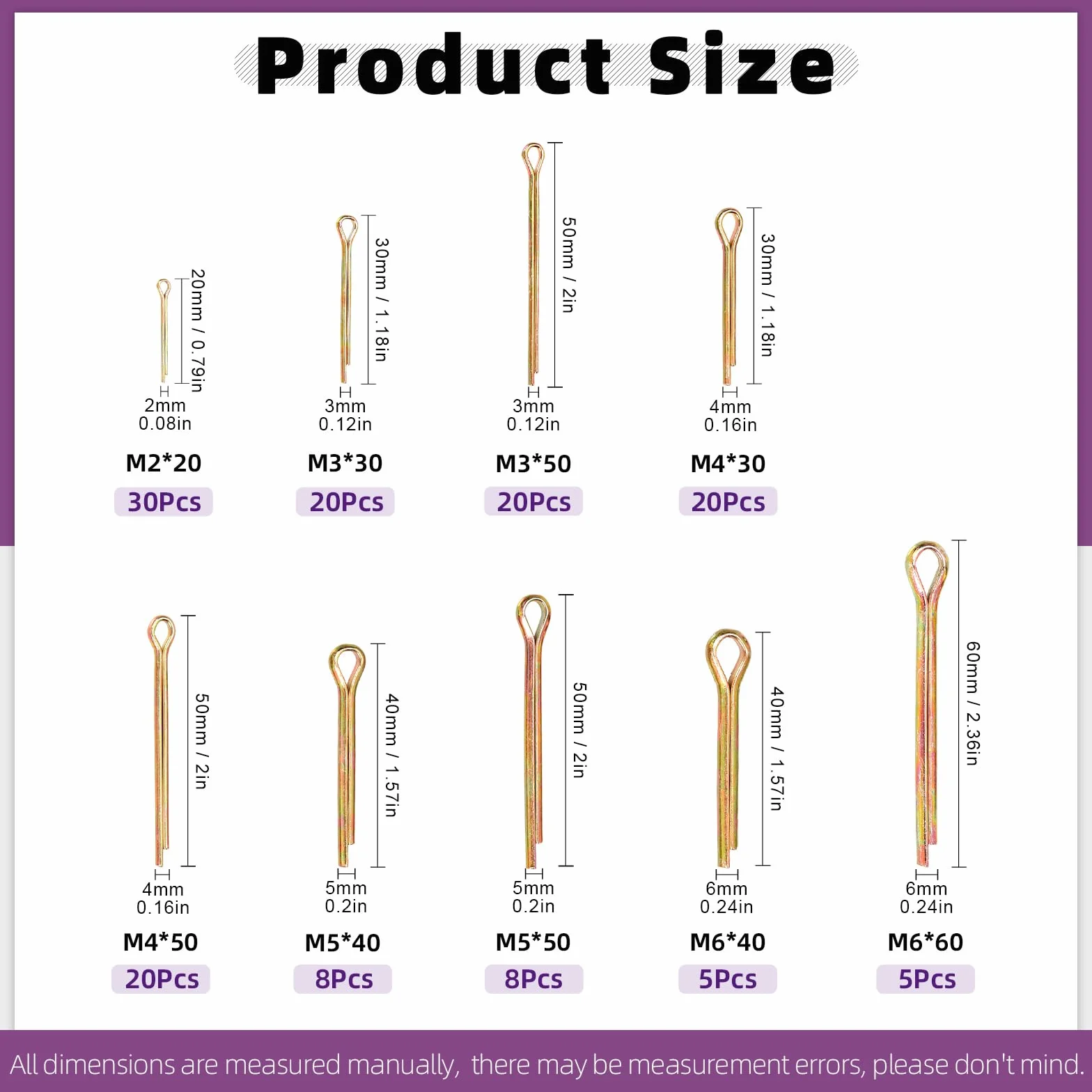 Swpeet 136 pezzi Cotter Pin Assortimento Kit M2 M3 M4 M5 M6 zinco placcato