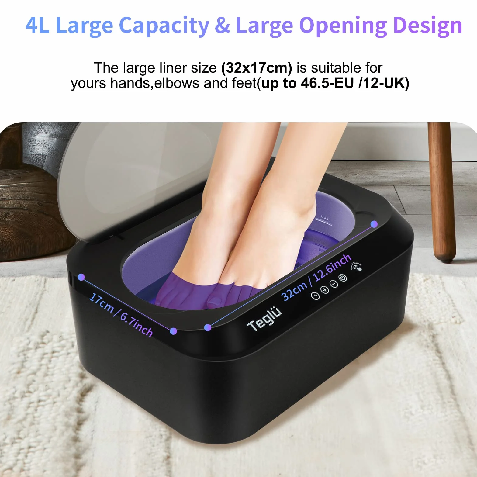 [Migliorata] Bagno di Paraffina per Mani e Piedi 4L con Apertura Automatica, Scalda Paraffina Cera 3x450g Paraffina 200W, FHC-2222, Nero