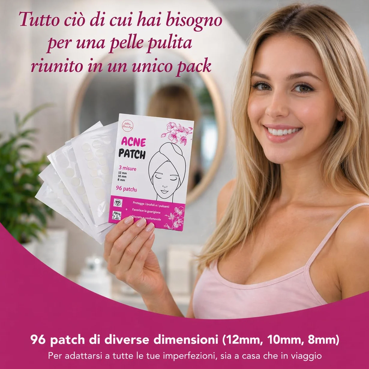 Enida – 96 patch anti-brufoli invisibili | 3 misure | azione mirata in una notte | patch idrocolloidi per acne | Cura viso discreta per adolescenti e adulti, senza profumo + eBook di bellezza in