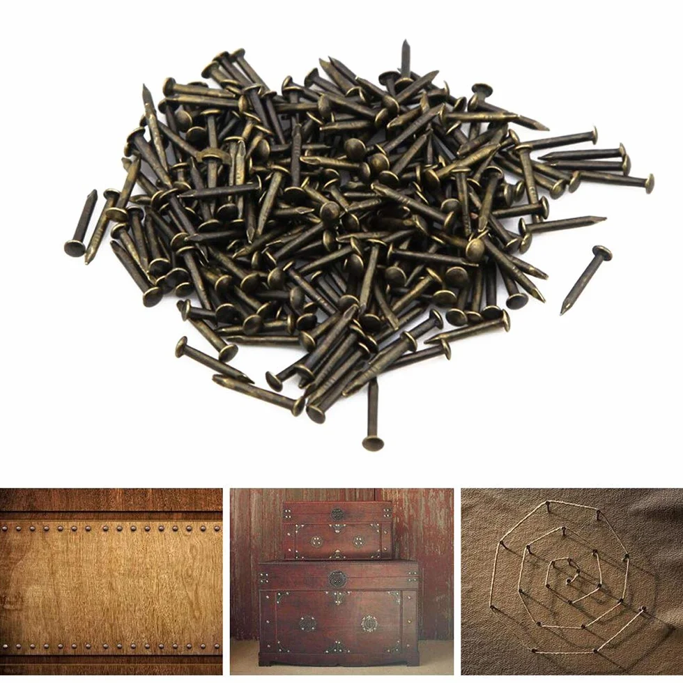 500PCS Testa Rotonda Piccolo Chiodi di Legno Accessori Hardware di Fissaggio Fatti a Mano Scatole Decorative Fai da te 10mm Bronzo