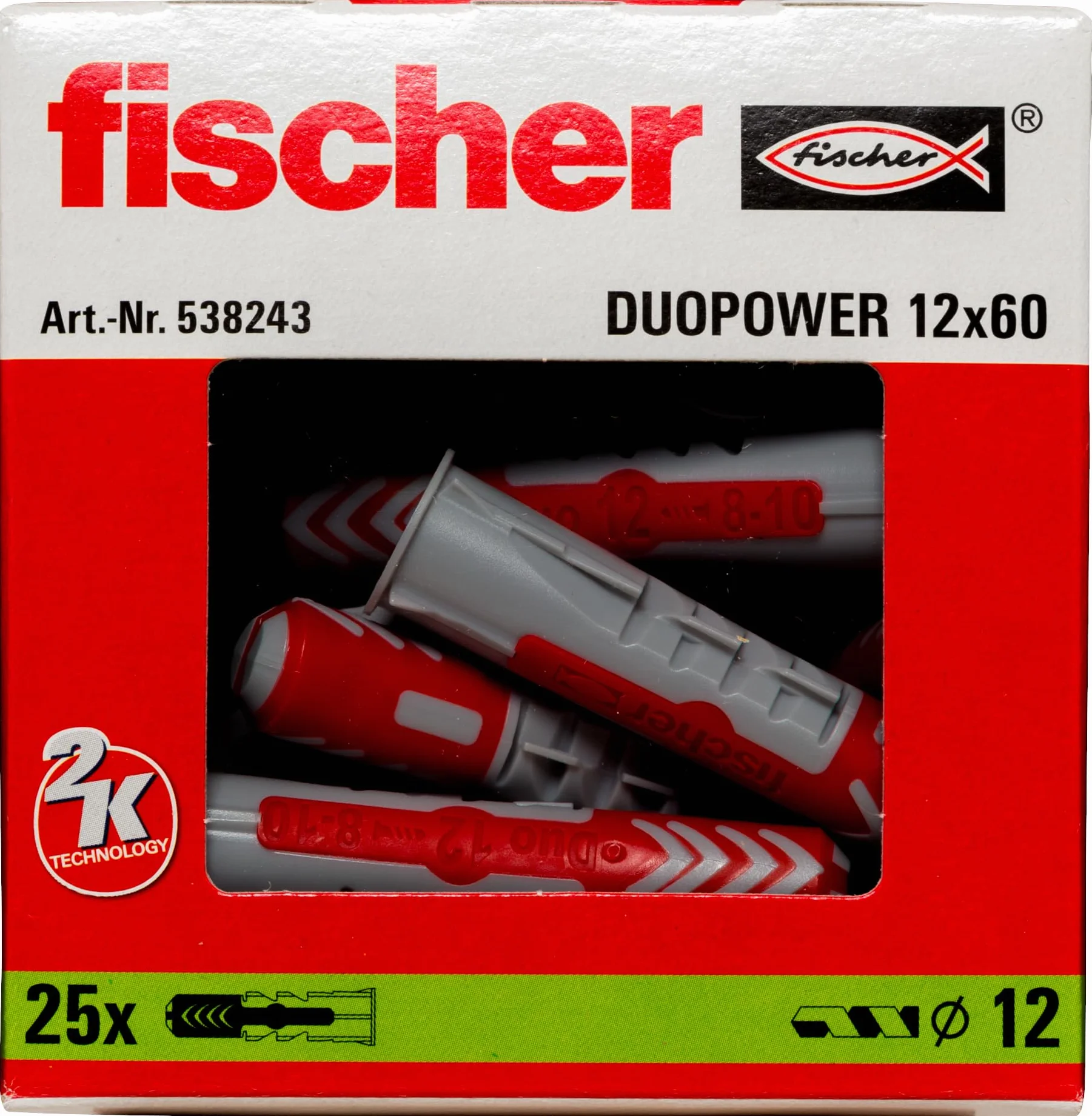 Fischer Duopower 25 Tasselli 12x60 mm do Muro Pieno, Mattone Forato, Cartongesso