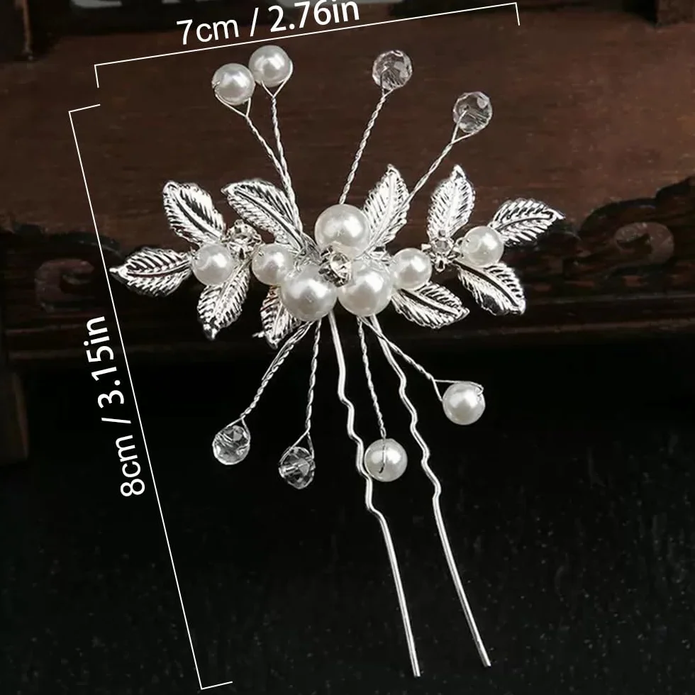 4 Pezzi Accessorio per Capelli da Sposa Pettini per Capelli da Sposa e Forcine a U con Strass Perla Nuziale Decorativo Cerchietto Festa di Nozze per Donne e Ragazze (Argento)