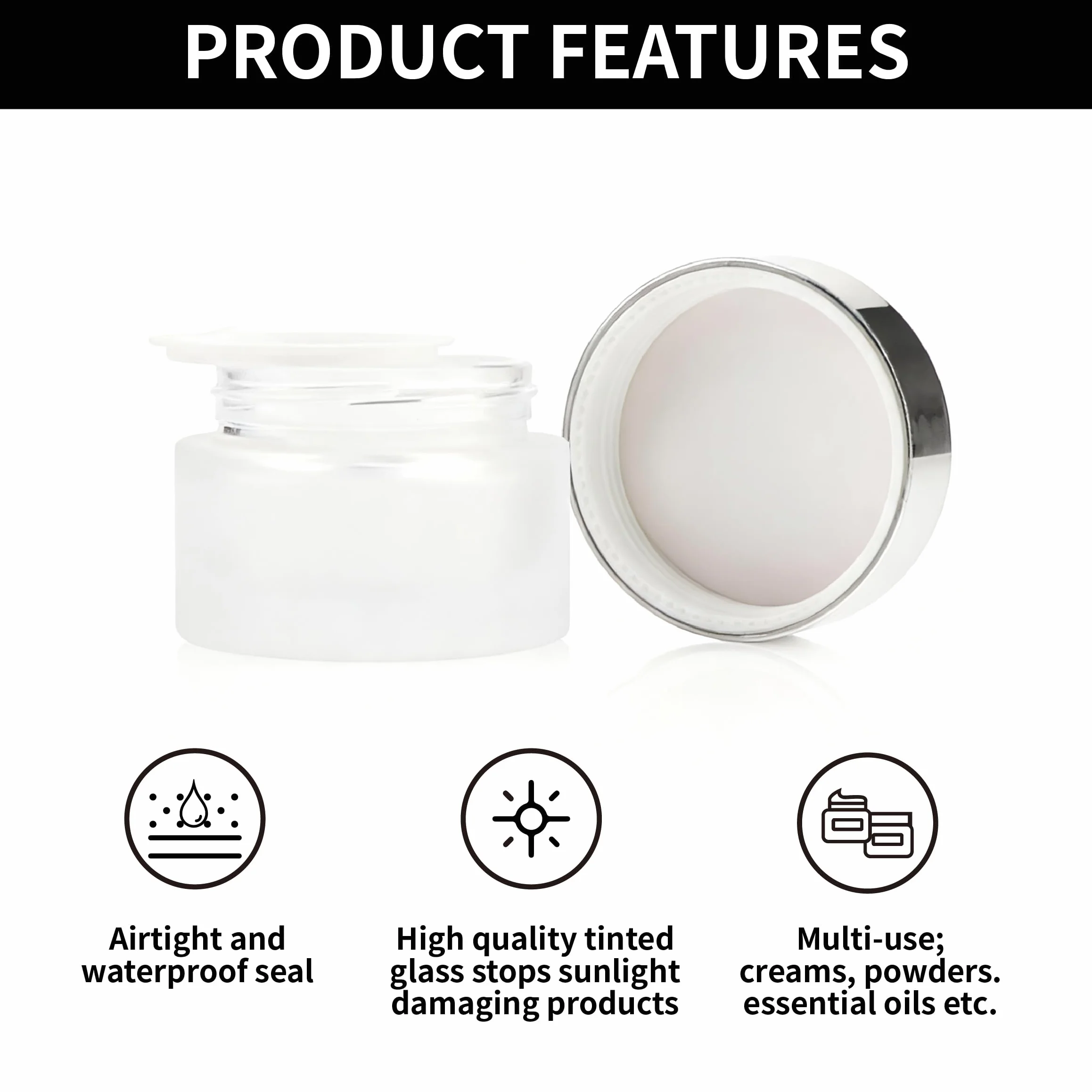Set di 2 contenitori per crema, vasetti di crema da 50ml da riempire, piccoli vasetti di vetro con coperchio
