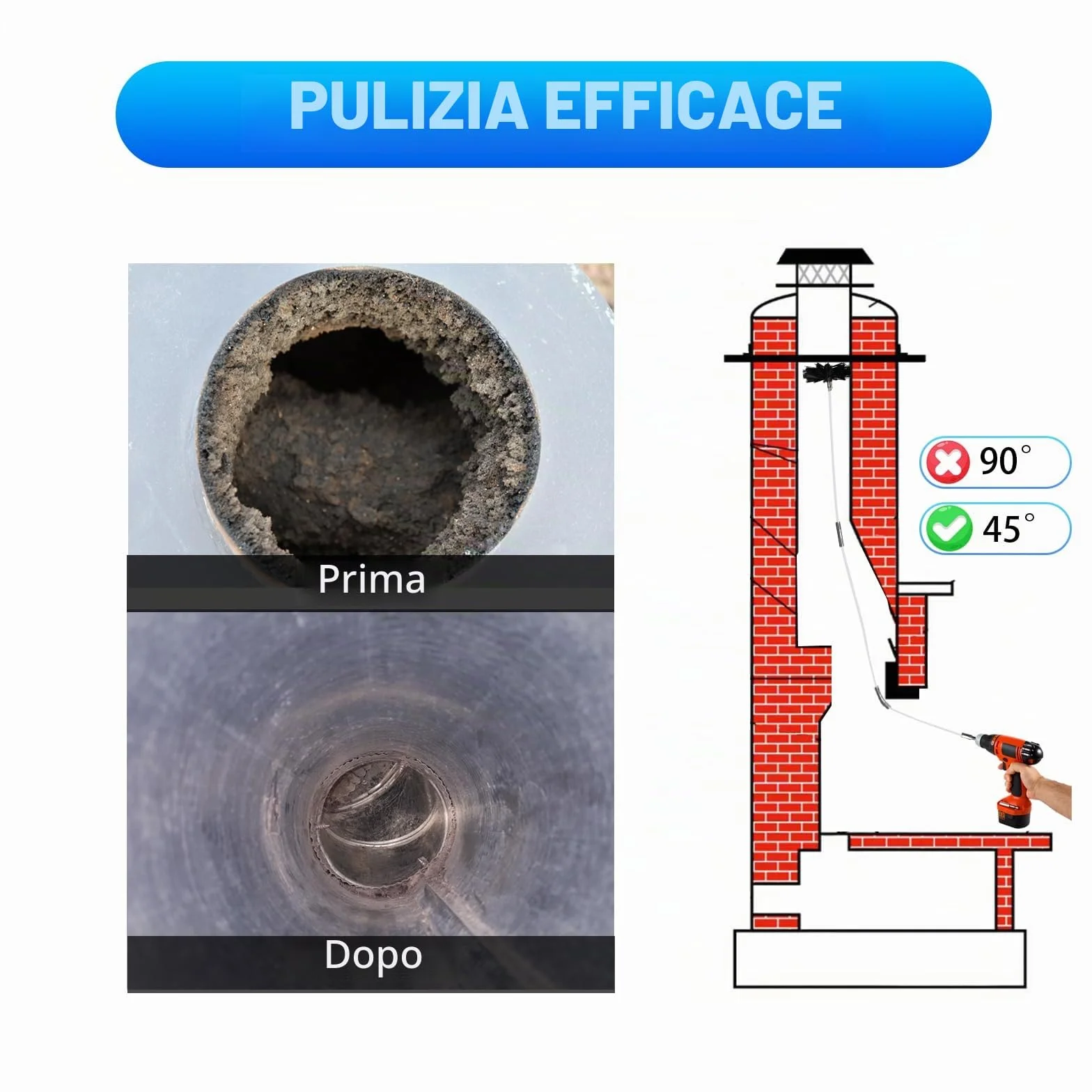 Spazzacamino Kit Pulizia Canna Fumaria Pellet 150 mm 13 Pezzi