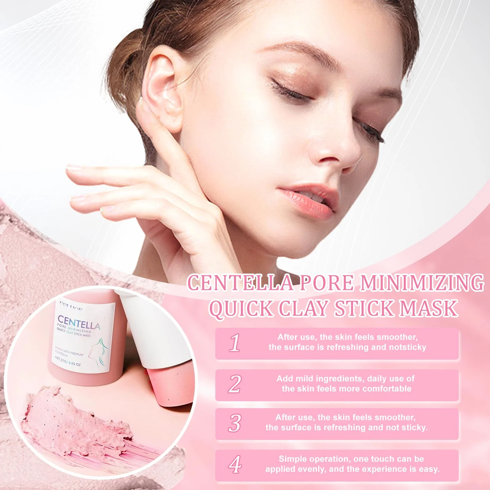 2 Pezzi Centella Detergente Viso + Maschera per Argilla, Kit Centella Asiatica, Madagascar CENtella Skincare, Riduce i Pori, Clay Stick CEntella Ampoule Foam, Adatto a Tutti i Tipi di Pelle
