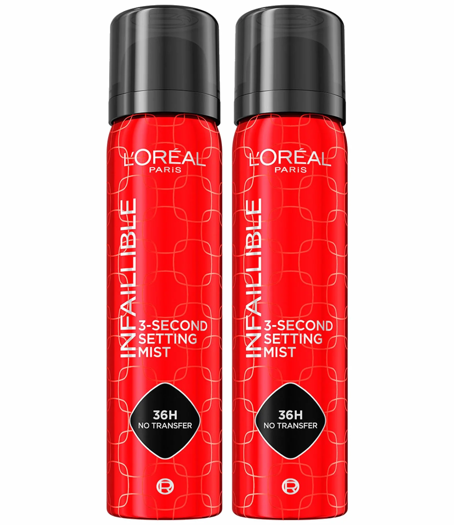L'Oréal Paris Infaillible Spray Fissante per Trucco Viso 3-Second Setting Mist 36H No-Transfer Waterproof Formula Leggera ad Asciugatura Rapida Resistente a Sudore e Acqua - 2 Flaconi da 75ml