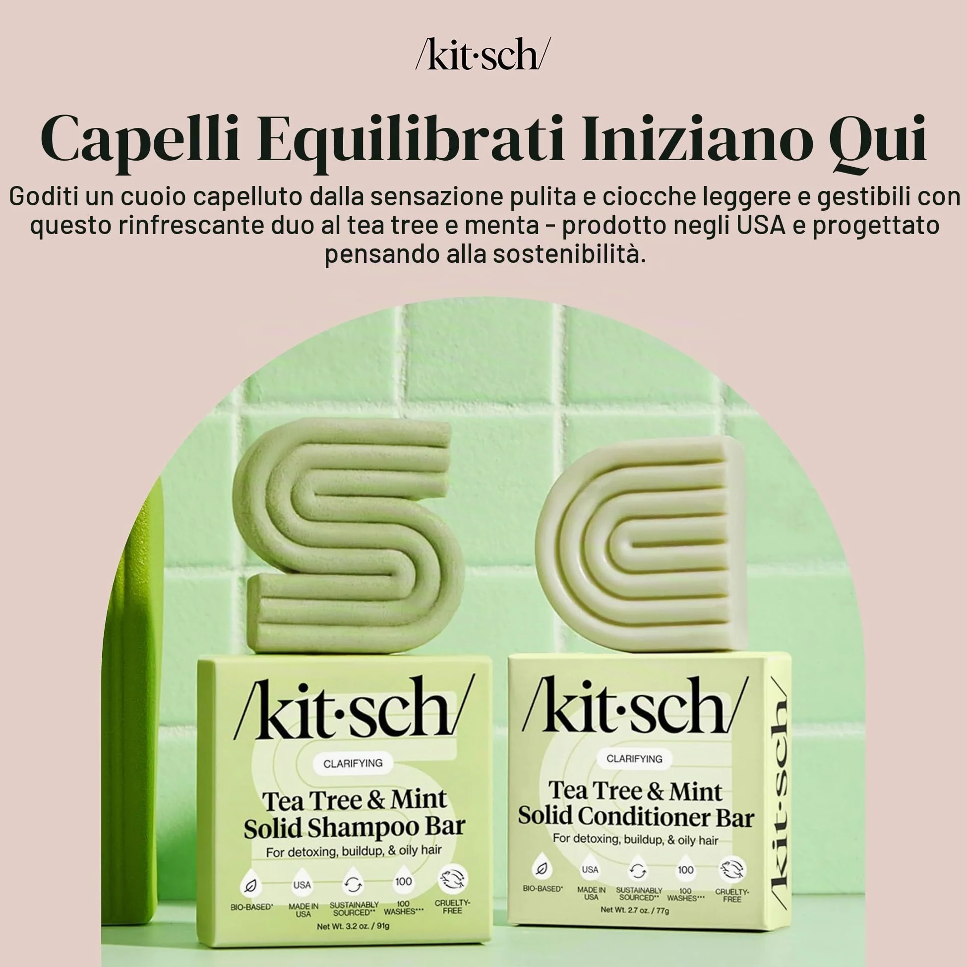 Kitsch Tea Tree Shampoo & Balsamo Set - Shampoo Antiforfora Bar & Balsamo Bar - Cura dei capelli per tutti i tipi di capelli - Senza parabeni, solfati e silicone - 2 pezzi