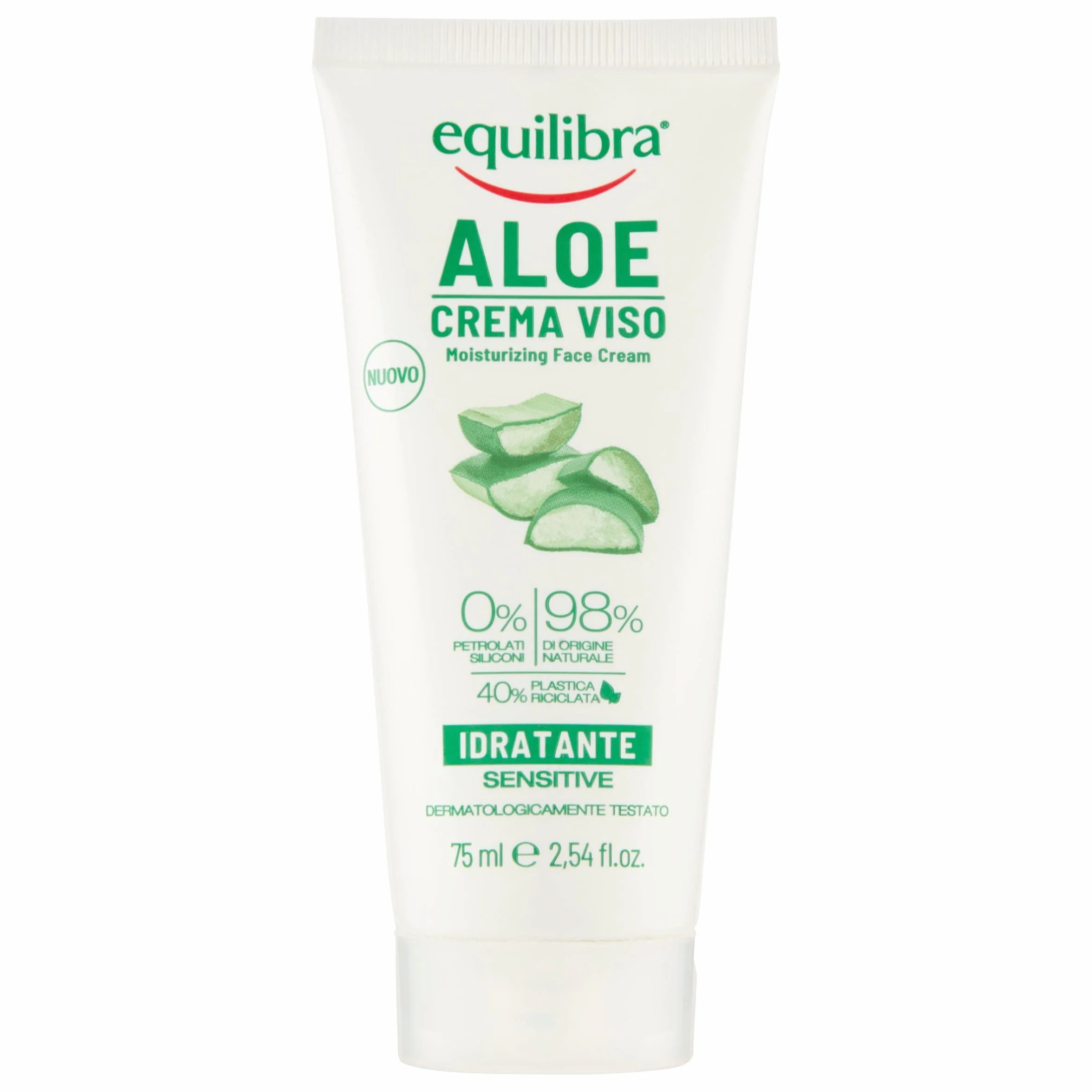 Equilibra Viso, Aloe Crema Viso, Crema Viso Idratante E Lenitiva A Base Di Aloe Vera Per Pelli Sensibili, Delicata, Protettiva, Si Assorbe Velocemente Senza Ungere, 75 Ml