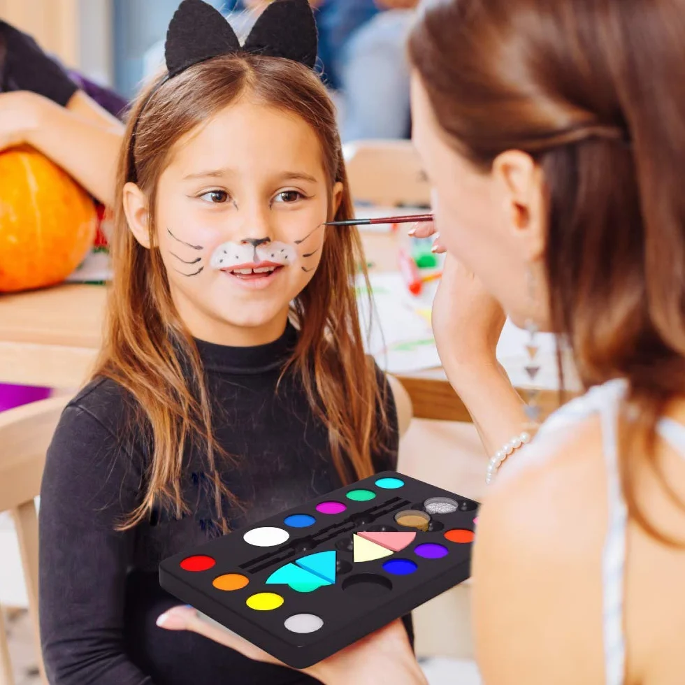 Desire Deluxe Kit Truccabimbi Set Colori per il Viso Tavolozza con Glitter, Stencil e Tatuaggi per Bambini, Ragazzi e Ragazze Regalo Perfetto per Halloween, Natale, Compleanno e Feste