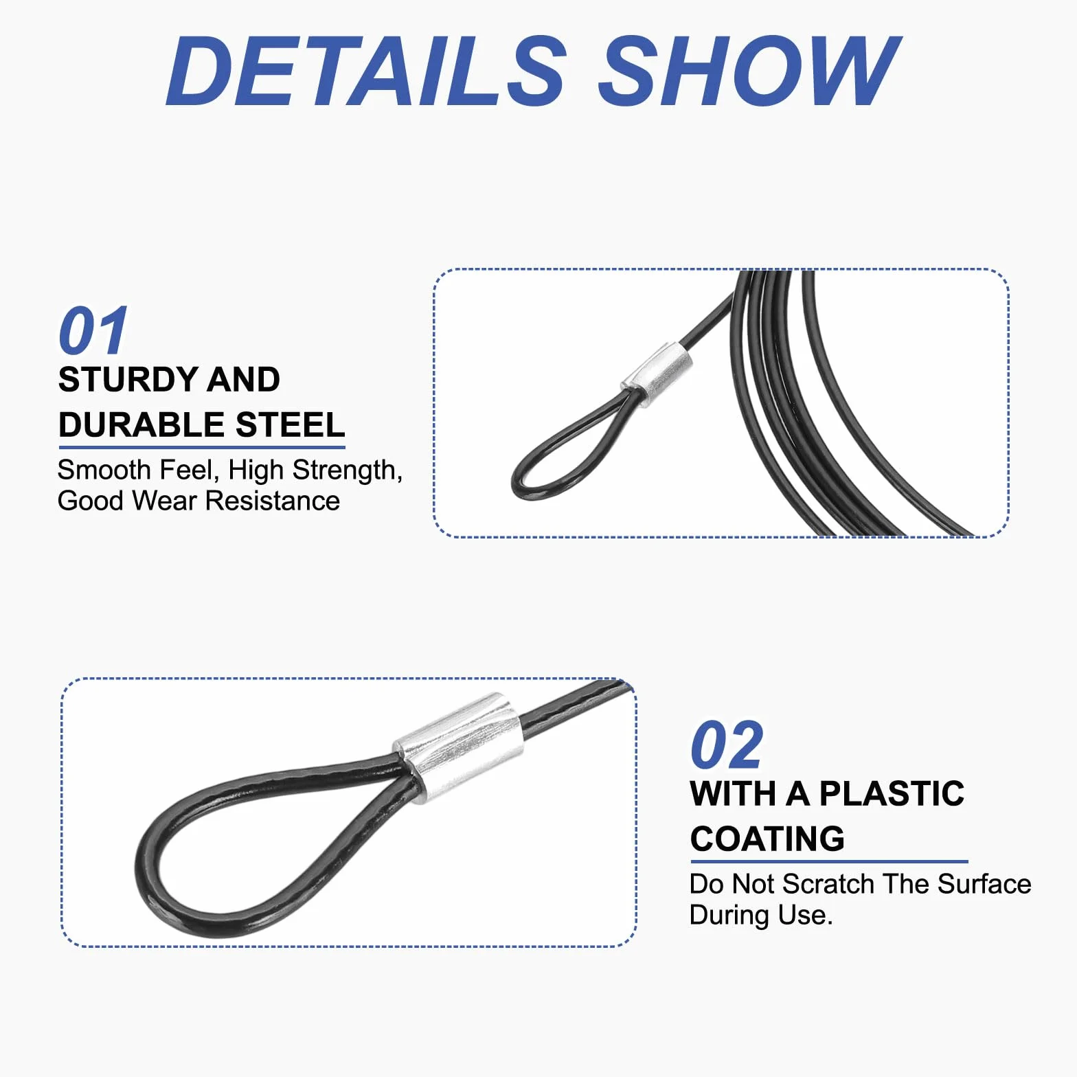 PATIKIL 10Cm Cavo Di Sicurezza 15Pcs Cavo D'Acciaio Inossidabile 2Mm Diametro Doppio Anello Nero