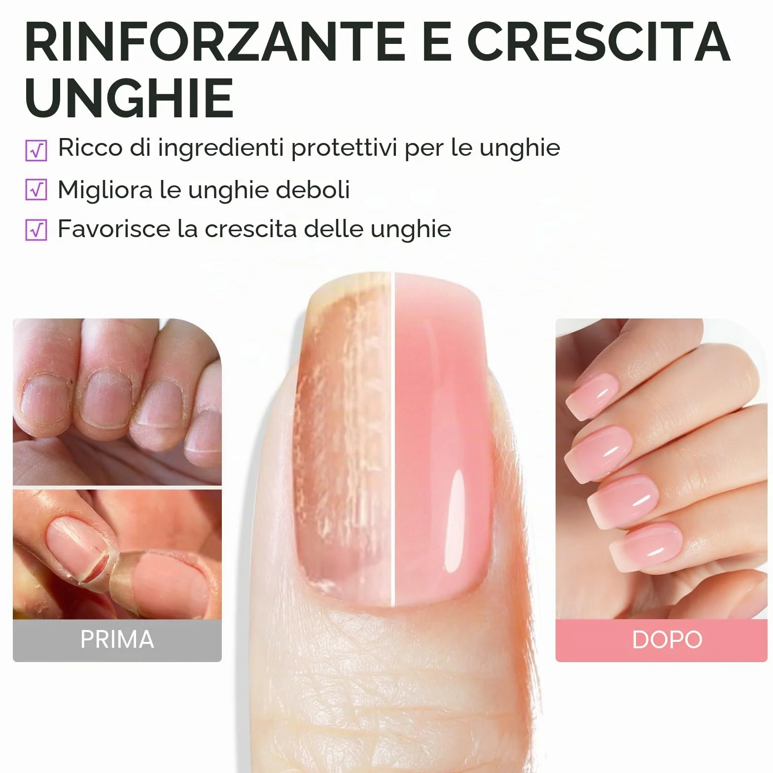 Gelike ec Cura delle unghie crescita e rinforzante: 6 in 1 rosa trasparente rinforzante per unghie sottili danneggiate e fragili