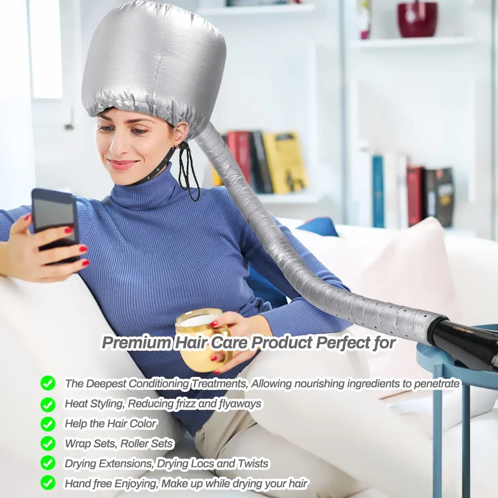 Casco per asciugatura cuffia asciugacapelli, Welltop cuffia termica per capelliper capelli regolabile a mano libera Utilizzato per asciugatura, acconciatura, arricciatura (Argento)