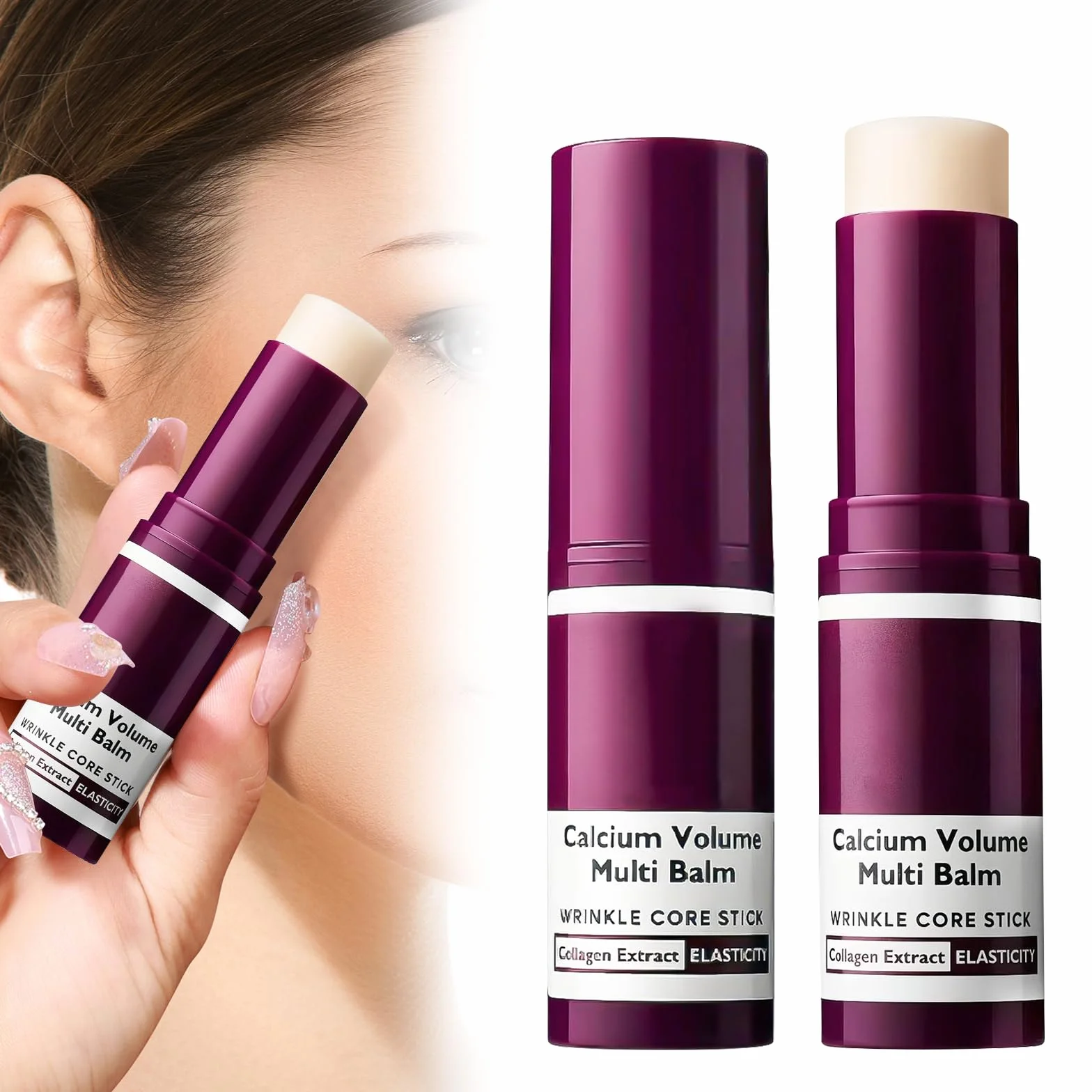 2 pezzi Cemenrete Calcium Multi Balm,Anti-invecchiamento & Firming Korean Skincare Stick Calcium Volume Multi Balm ,Anti-Aging Collagene Matita Umidità per occhi, viso, collo