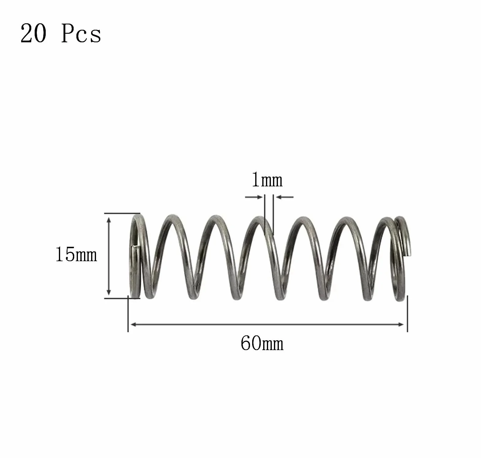 Molla Compressione Acciaio 15 mm OD 1 mm Filo Diametro 60 mm Lunghezza 20 Pezzi