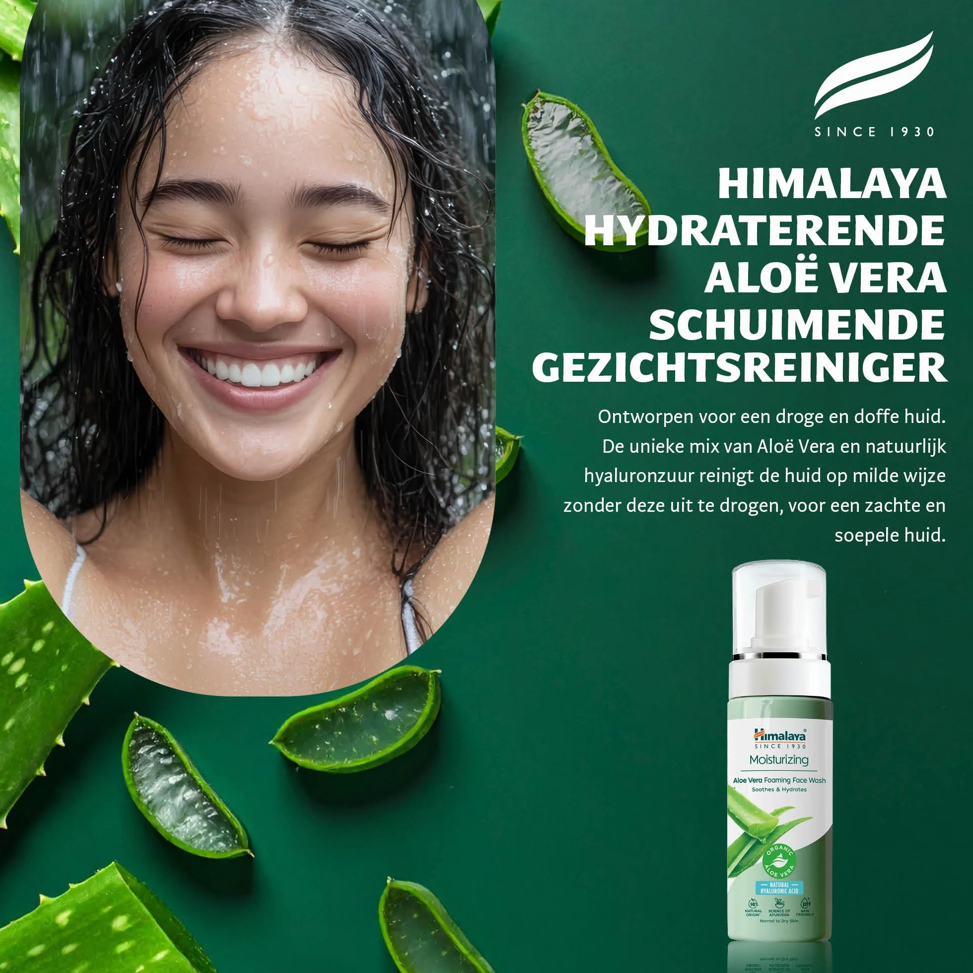 Himalaya Detergente Schiumogeno Idratante con Aloe Vera Biologica e Acido Ialuronico Naturale, per pelle secca e spenta, 98% ingredienti di origine naturale, dermatologicamente testato, 150 ml