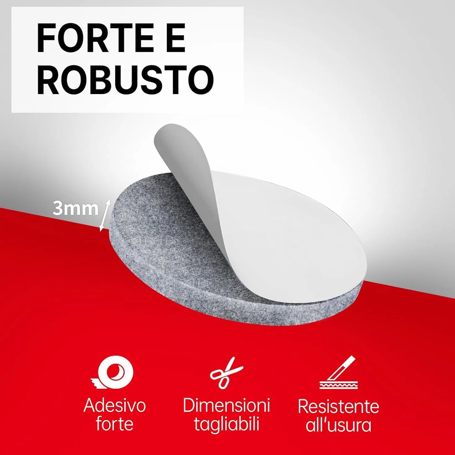 Feltrini Adesivi per Mobili 225 Pezzi, Rotondi Quadrati 3mm, 8 Taglie, Antiscivolo per Sedie Pesanti - Grigio