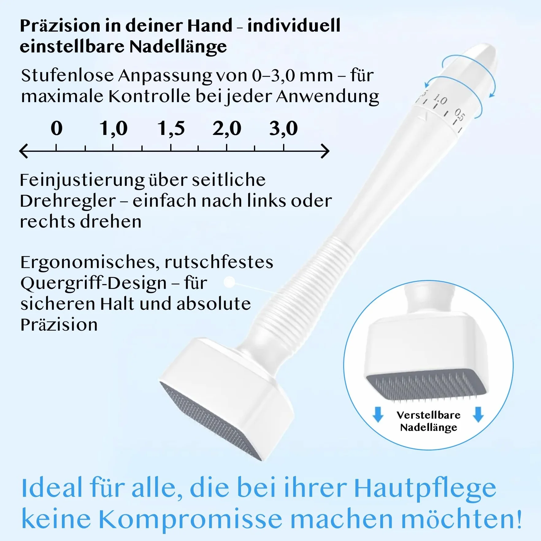 P-Beauty Derma Stamp 140A - Microneedling Pen con 140 aghi in acciaio inox di alta qualità, lunghezza regolabile 0-3 mm, per cicatrici da acne, rughe, cicatrici, pori, ringiovanimento della pelle e