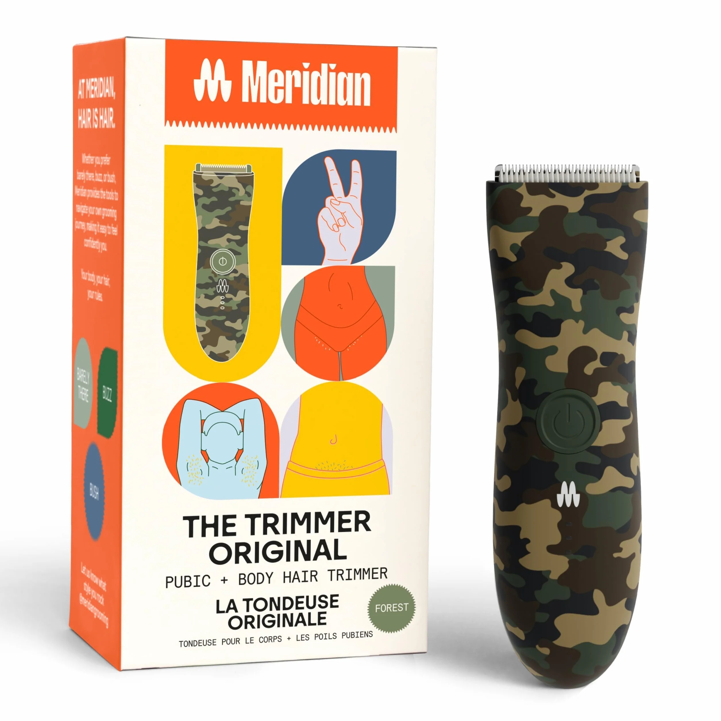 Meridian The Trimmer Original, rasoio elettrico da uomo, per peli pubici, petto, gambe e bikini, impermeabile e ricaricabile, stampa mimetica