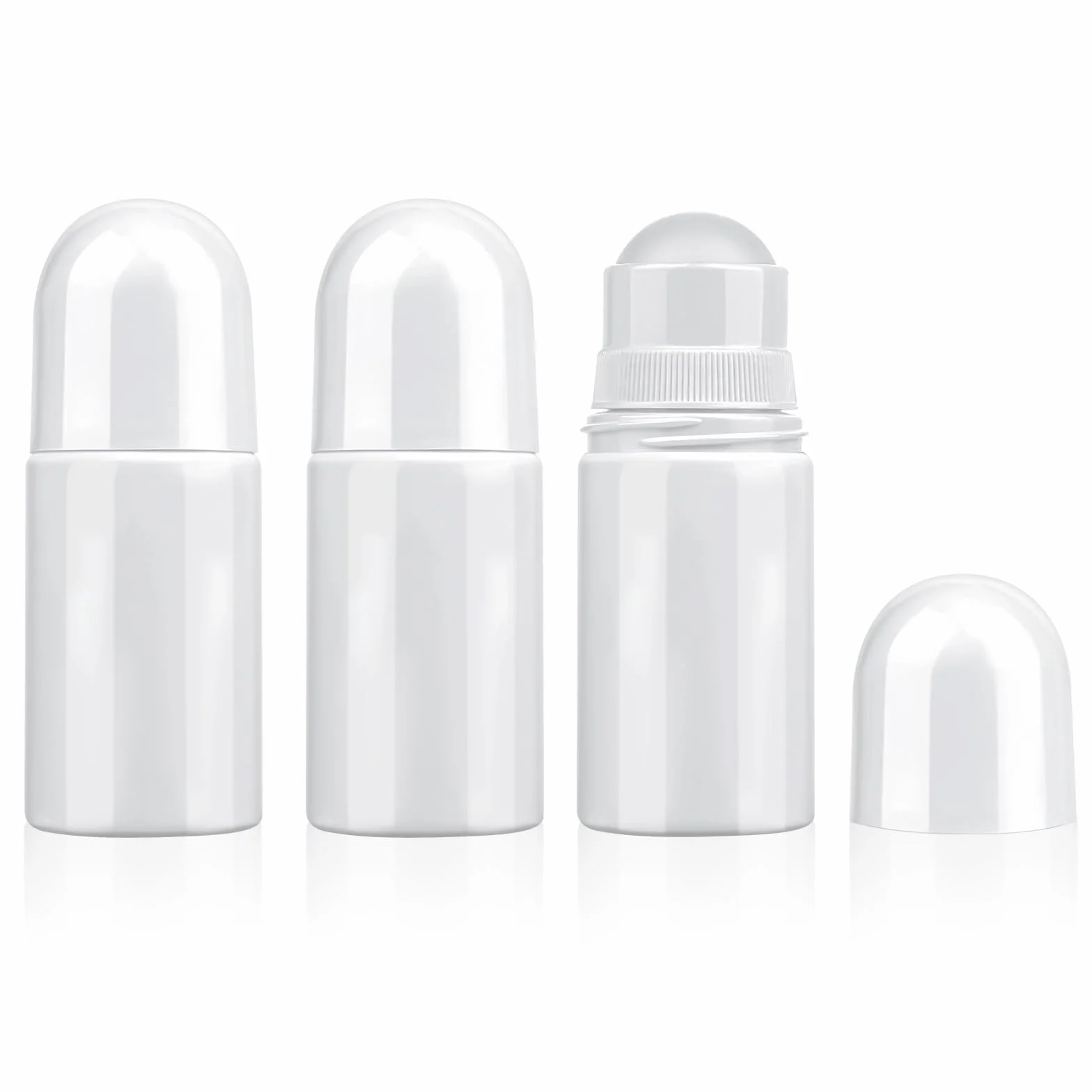 3 bottiglie vuote in plastica da 50 ml, ricaricabili, roll-on, per aromaterapia, con sfera a rotolo, in plastica, per profumi, profumi, viaggi, (bianco)