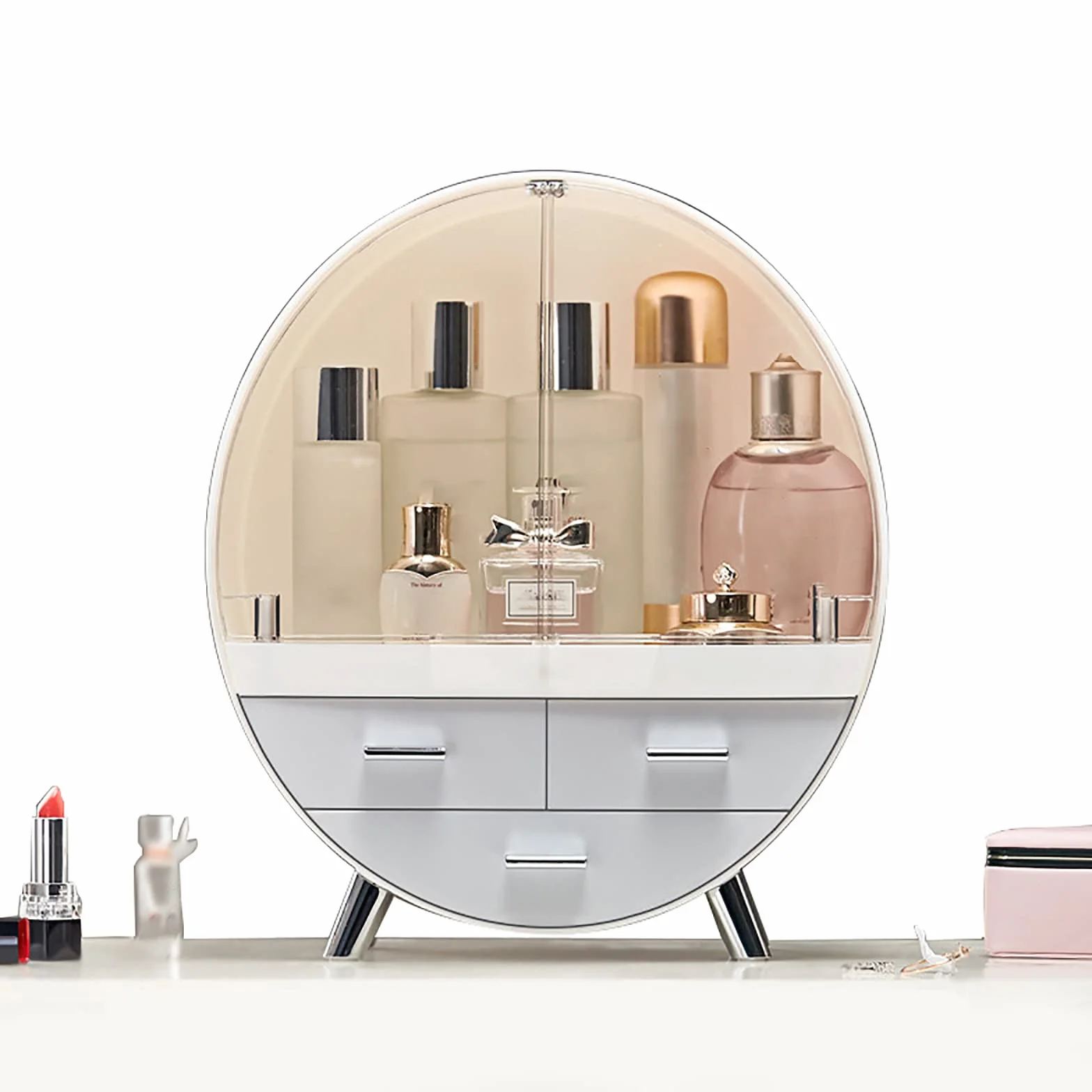 Organizer per Il Trucco, Scatola di Esposizione Multifunzionale con Porta Trucco Impermeabile Antipolvere con Cassetti per Rossetto, Camera da Letto, Gray