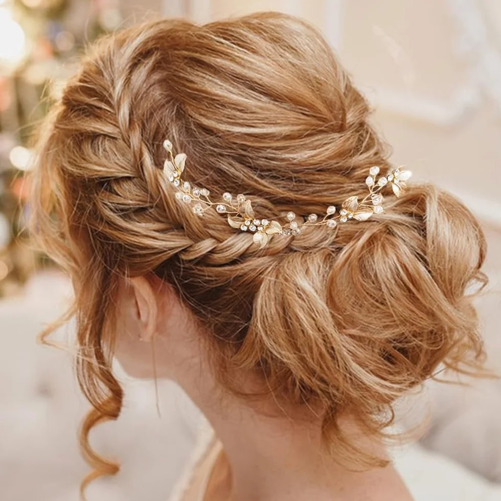 4 Pezzi Accessorio per Capelli da Sposa Pettini per Capelli da Sposa e Forcine a U con Strass Perla Nuziale Decorativo Cerchietto Festa di Nozze per Donne e Ragazze (Oro)