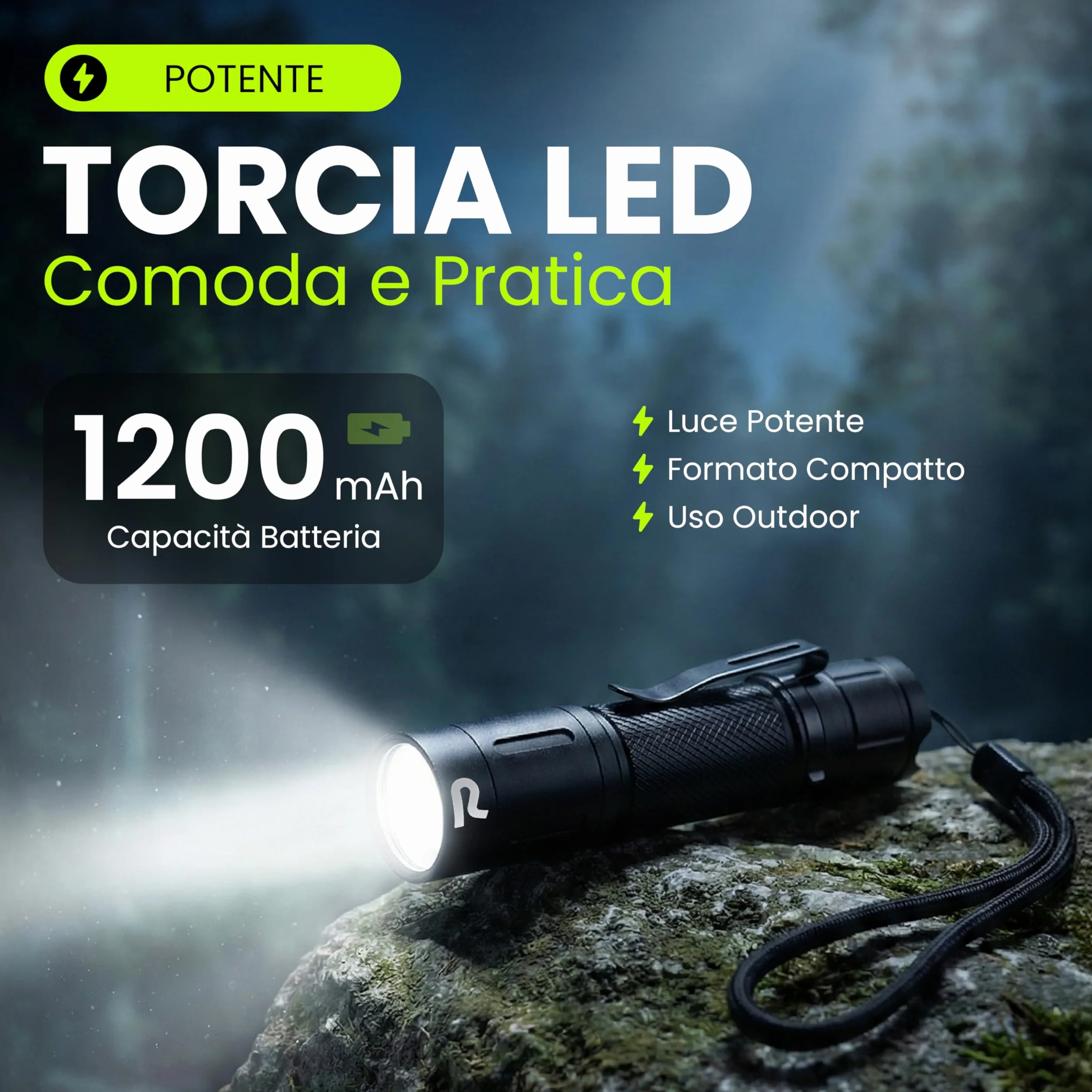 Generico Torcia Professionale Ricaricabile USB LED Alluminio 11,8 cm Nero