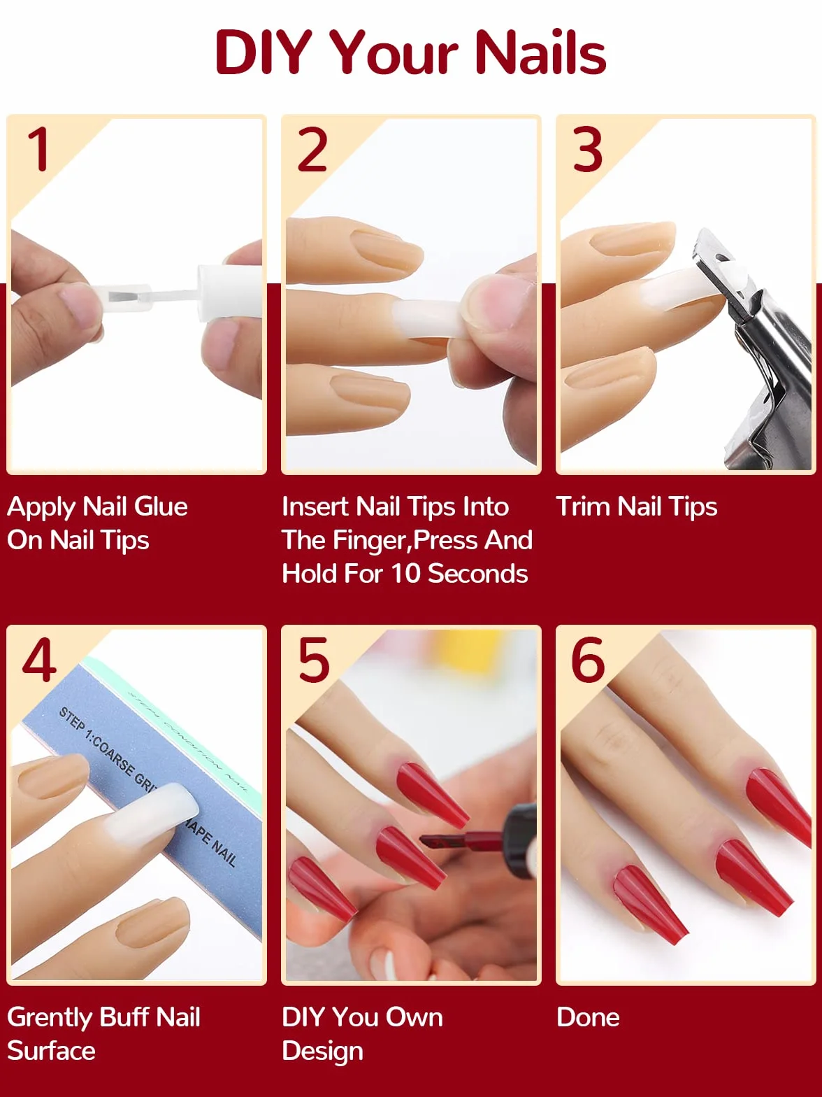 Yokilly Mano per esercizi per nail art, in silicone, per unghie in gel, 100 pezzi, per manicure fai da te
