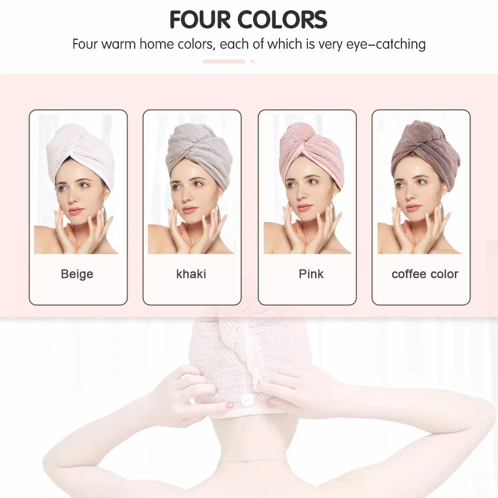 Asciugamani per Capelli a Turbante,4 Pezzi Asciugamano Capelli Turbante in Microfibra,Asciugamano per asciugare i Capelli con Chiusura a Bottone,Asciugamani in Microfibra Asciugacapelli