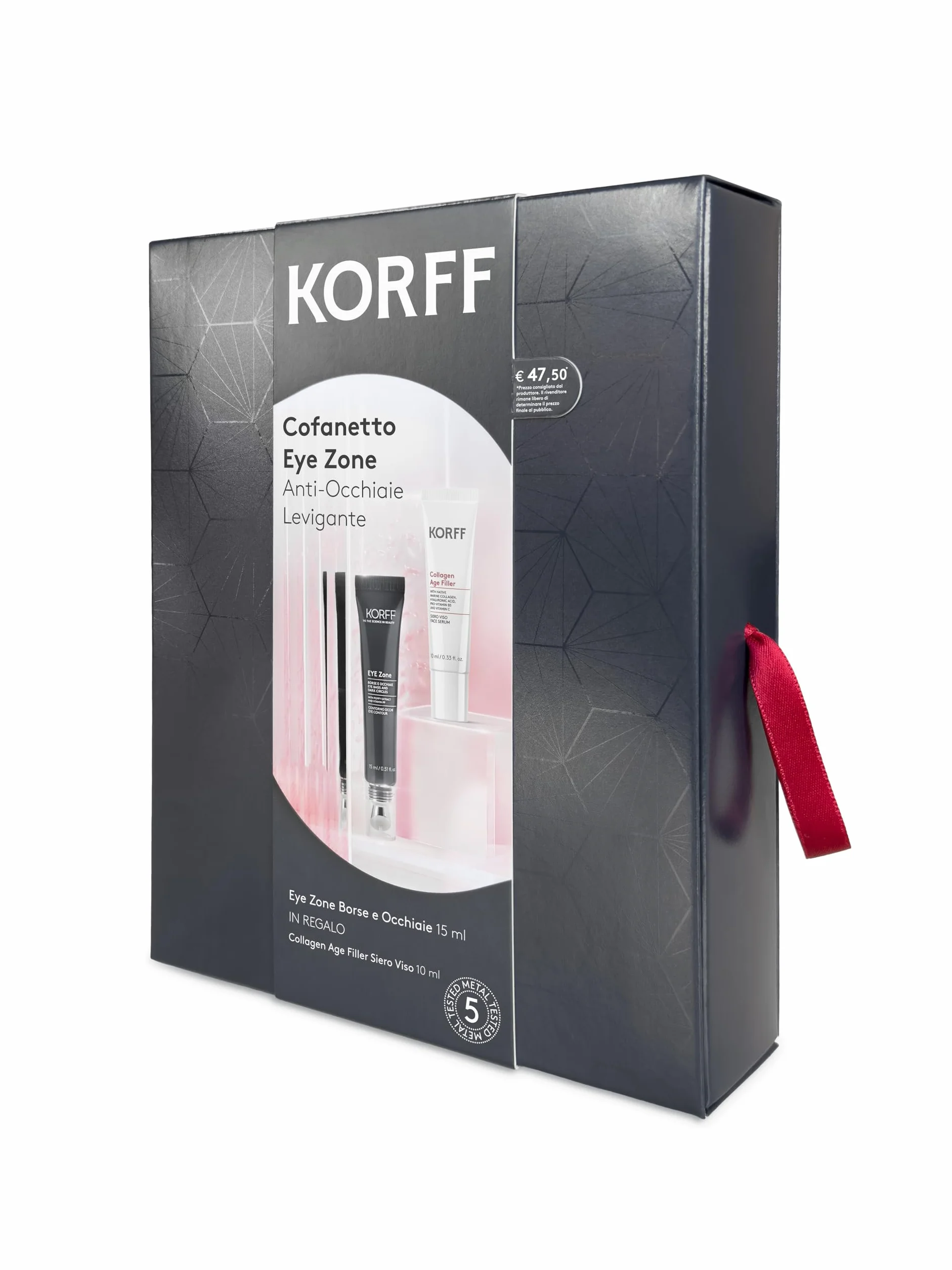 Korff Cofanetto Eye Zone, Trattamento Anti-Occhiaie Levigante e Idratante per la Zona Contorno Occhi, Idea Regalo, Eye zone borse e occhiaie 15 ml IN REGALO Siero Viso Collagen Age Filler 10 ml