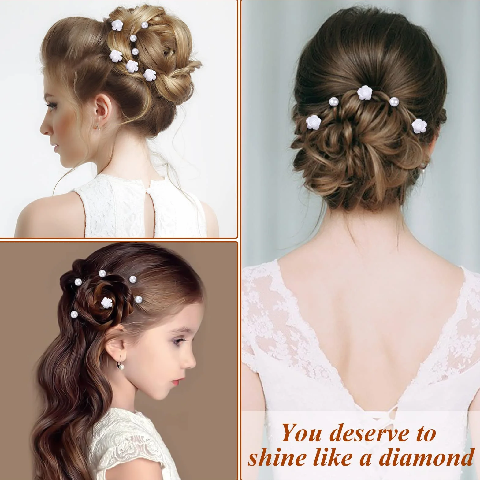 25 Pezzi Forcine per Capelli Sposa, Accessori Capelli Sposa Forcine per Capelli di Rosa Bianca Perla, Capelli con Perlé a Forma di U per Matrimoni, Spose, Damigelle, Anniversari e Comunione