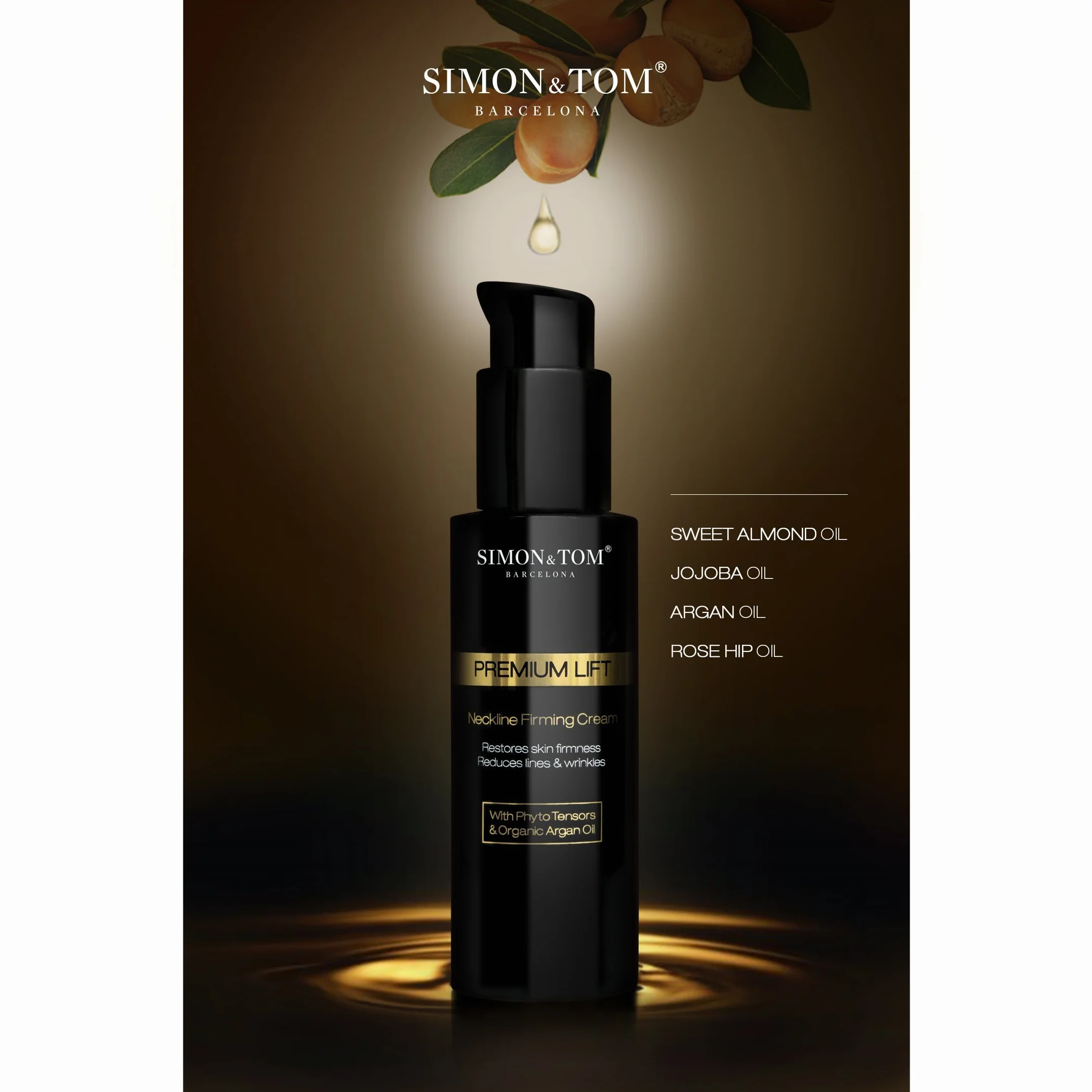 Simon&Tom Premium Lift Neckline - Crema Rassodante Collo e Décolleté con Acido Ialuronico, Fitostimolanti, olio di Argan Biologico, Antirughe, Effetto Lifting, Senza parabeni, 100 ml Made in Spain