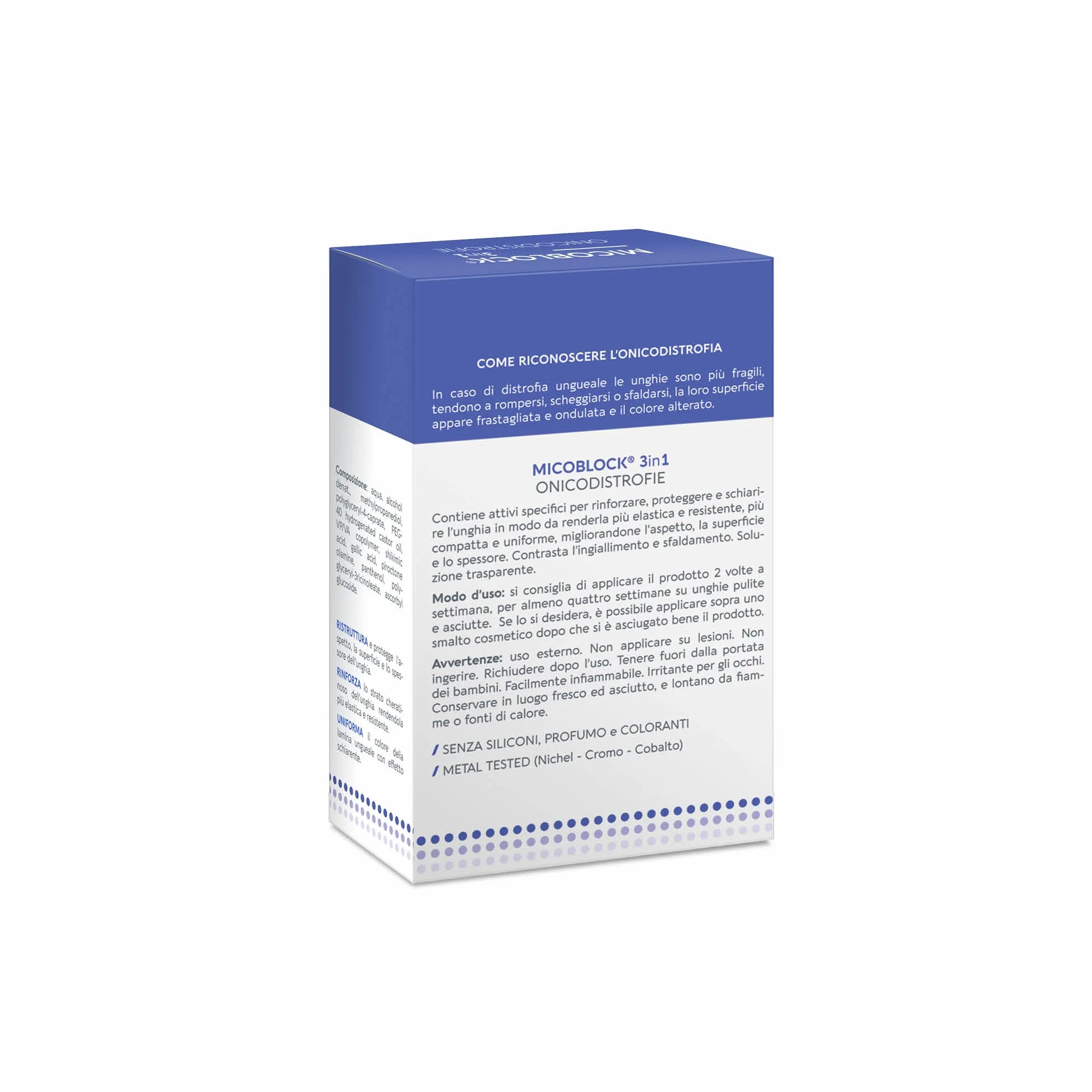Dermovitamina Micoblock 3in1 Onicodistrofie - Smalto Rinforzante Unghie - Senza Siliconi, Profumo e Coloranti - Rinforzante Unghie Fragili Curativo - Soluzione Ungueale da 7 ml