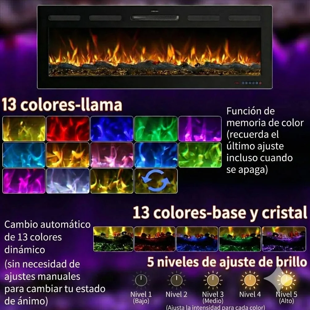 Galaxy Pro Caminetto elettrico Wi-Fi Alexa Google Home 750/1500 W 13 LED fiamma a incasso 183 cm