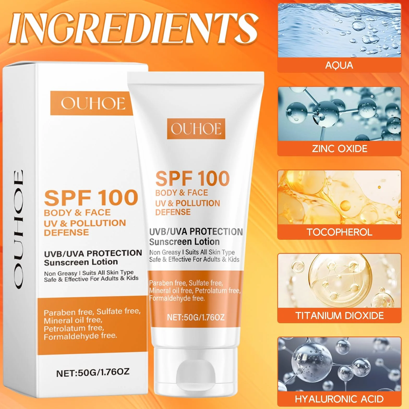 Crema Solare Viso SPF 100, Protezione Solare 100 SPF, Una Crema Solare Idratante, Waterproof, Non Grasso, Forte Protezione UVA/UVB, per Corpo e Viso Difesa