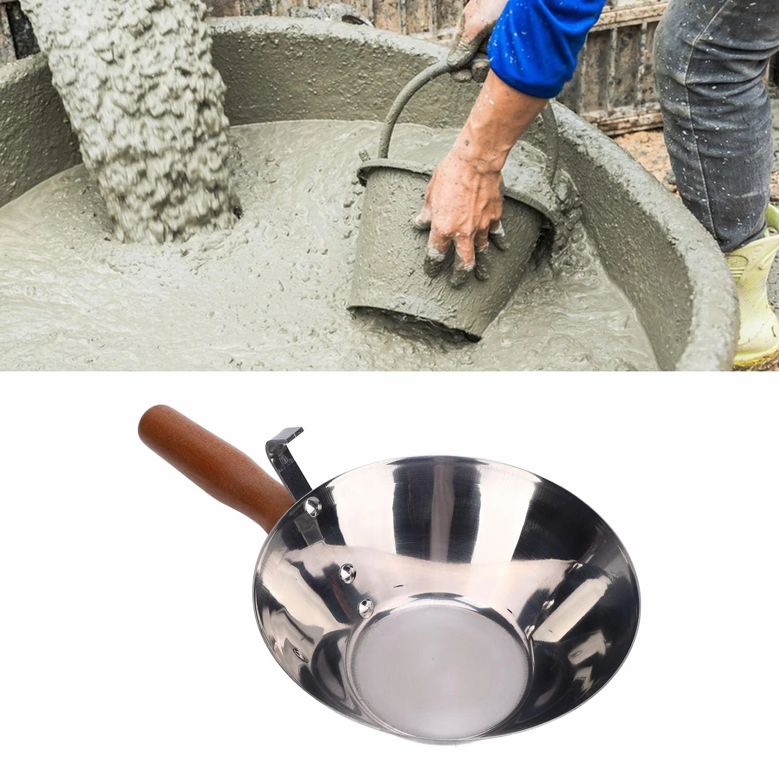 FTVOGUE Vaschetta per Fango in Acciaio Inossidabile con Manico in Legno Ciotola per Intonaco
