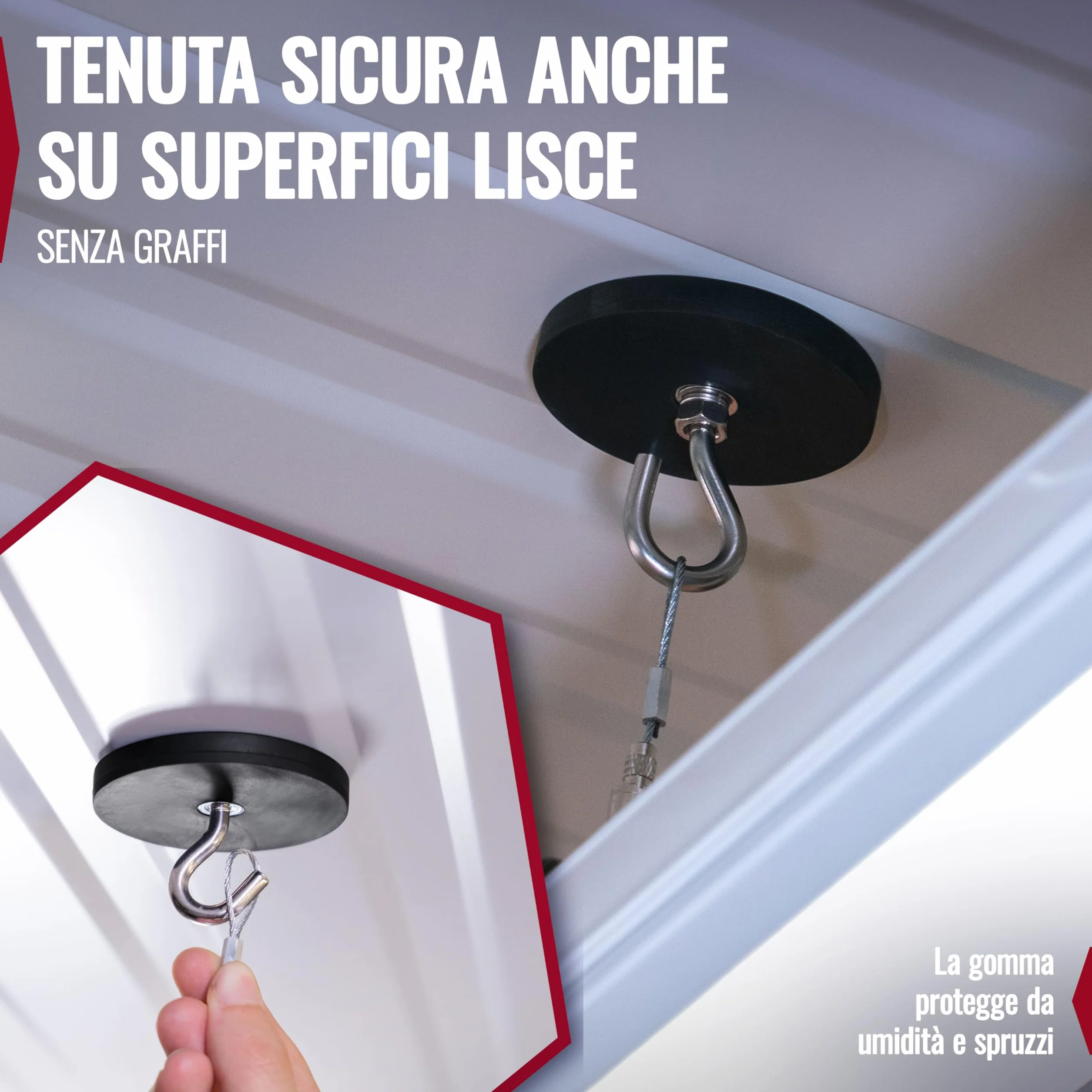 Poppstar 2x Magneti Gommati Neodimio Diametro 66 mm Filetto Interno M6 Forza 20 kg con Chiave e Viti