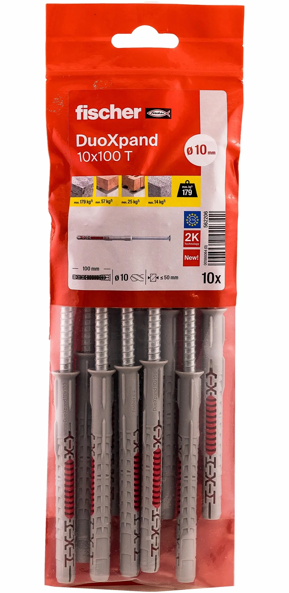 Fischer DuoXpand 10 x 100 T Tasselli Universali con Vite a Testa Svasata Zincata 10 Pezzi