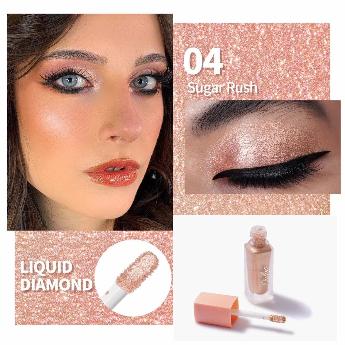 Oulac Ombretto Liquido Bio Glitter Occhi - per Brillantini Make Up con Aspetto Sbalorditivo e Luccicante, Senza Rughe, Analcolico, Non Grasso, Vegan Friendly, Sugar Rush